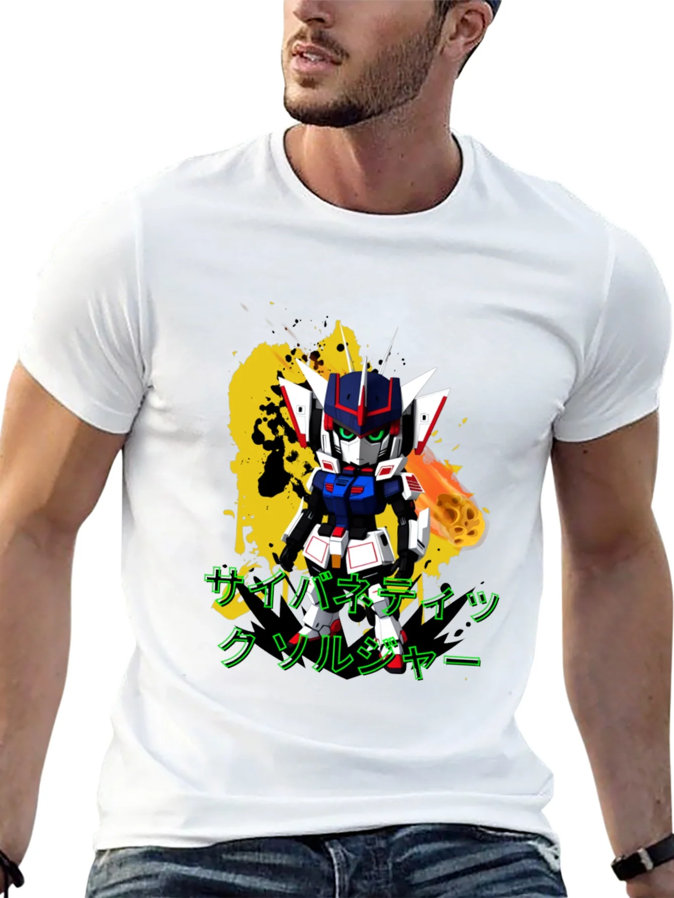 Camiseta Negra con Dise?o de Robot Anime