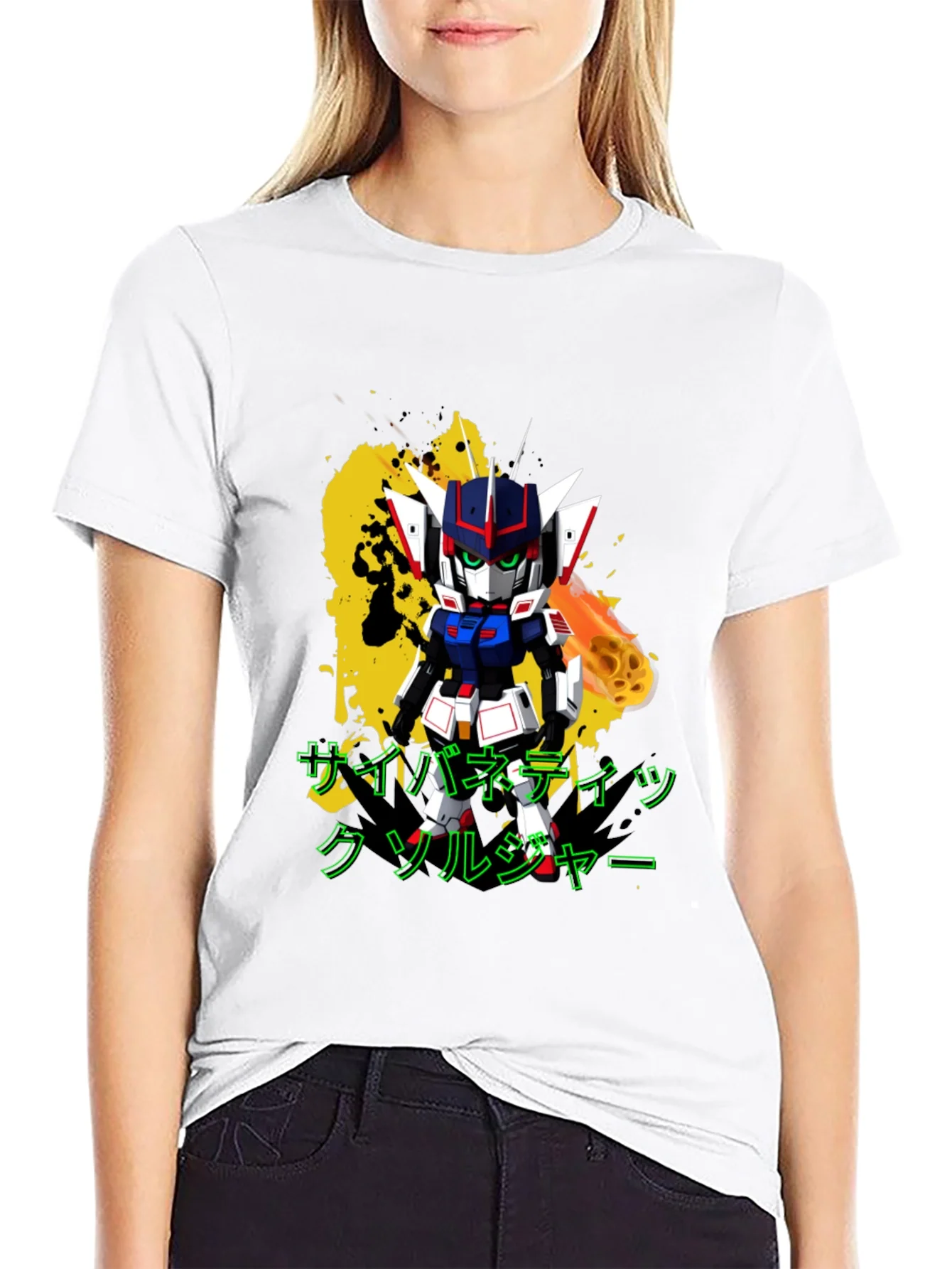 Camiseta Negra con Dise?o de Robot Anime