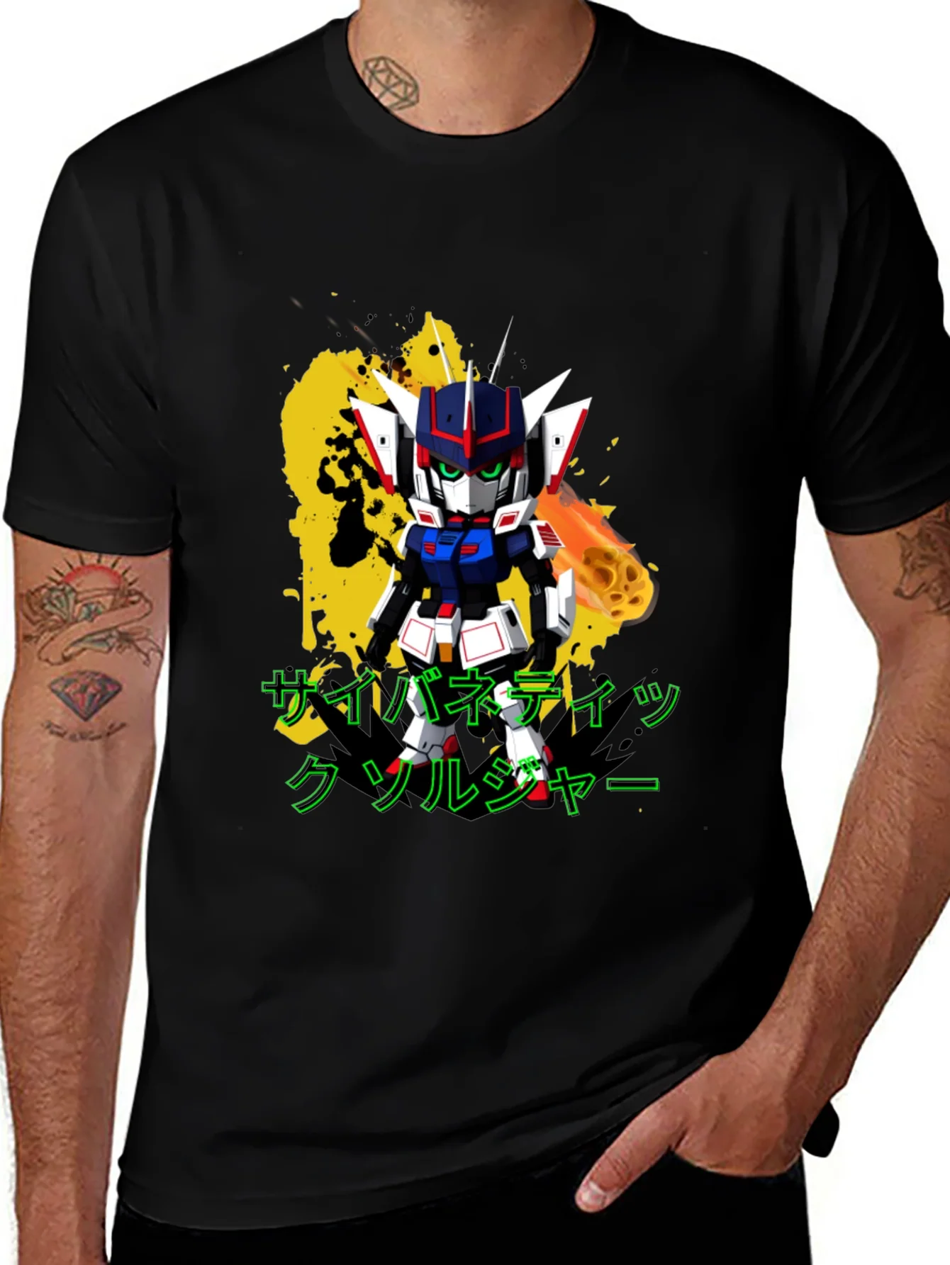 Camiseta Negra con Dise?o de Robot Anime