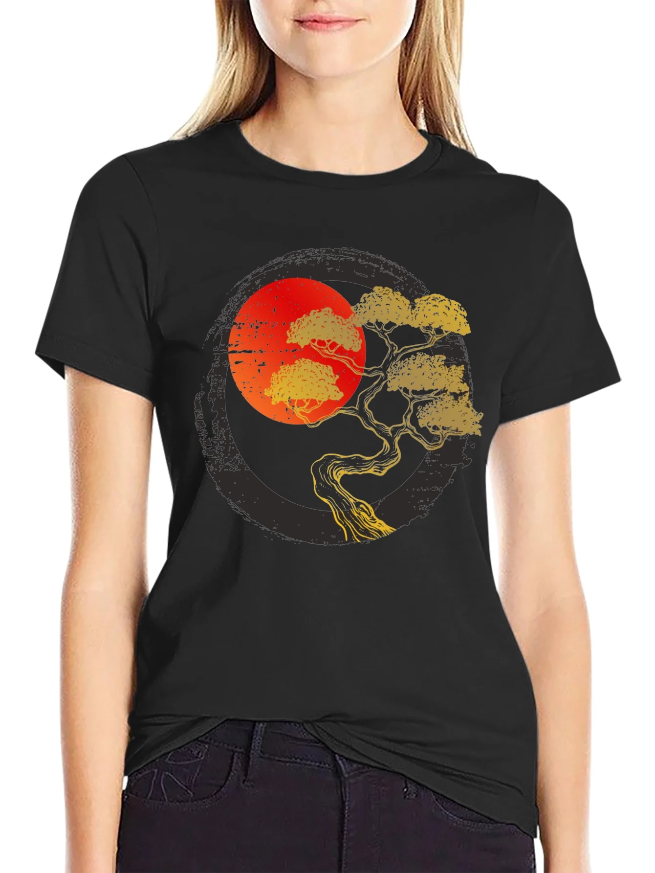 Camiseta Negra con Dise?o de ¨¢rbol Bons¨¢i Japon¨¦s