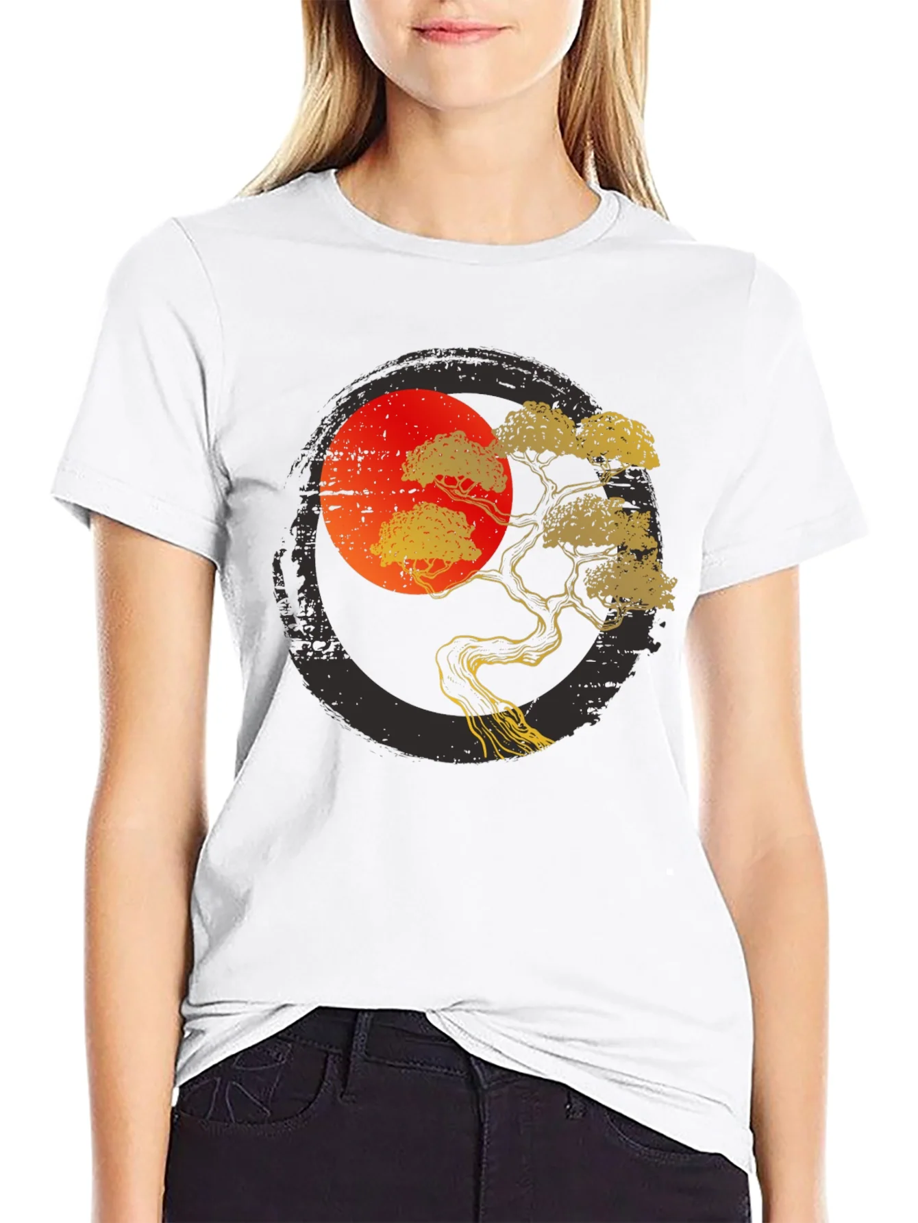Camiseta Negra con Dise?o de ¨¢rbol Bons¨¢i Japon¨¦s