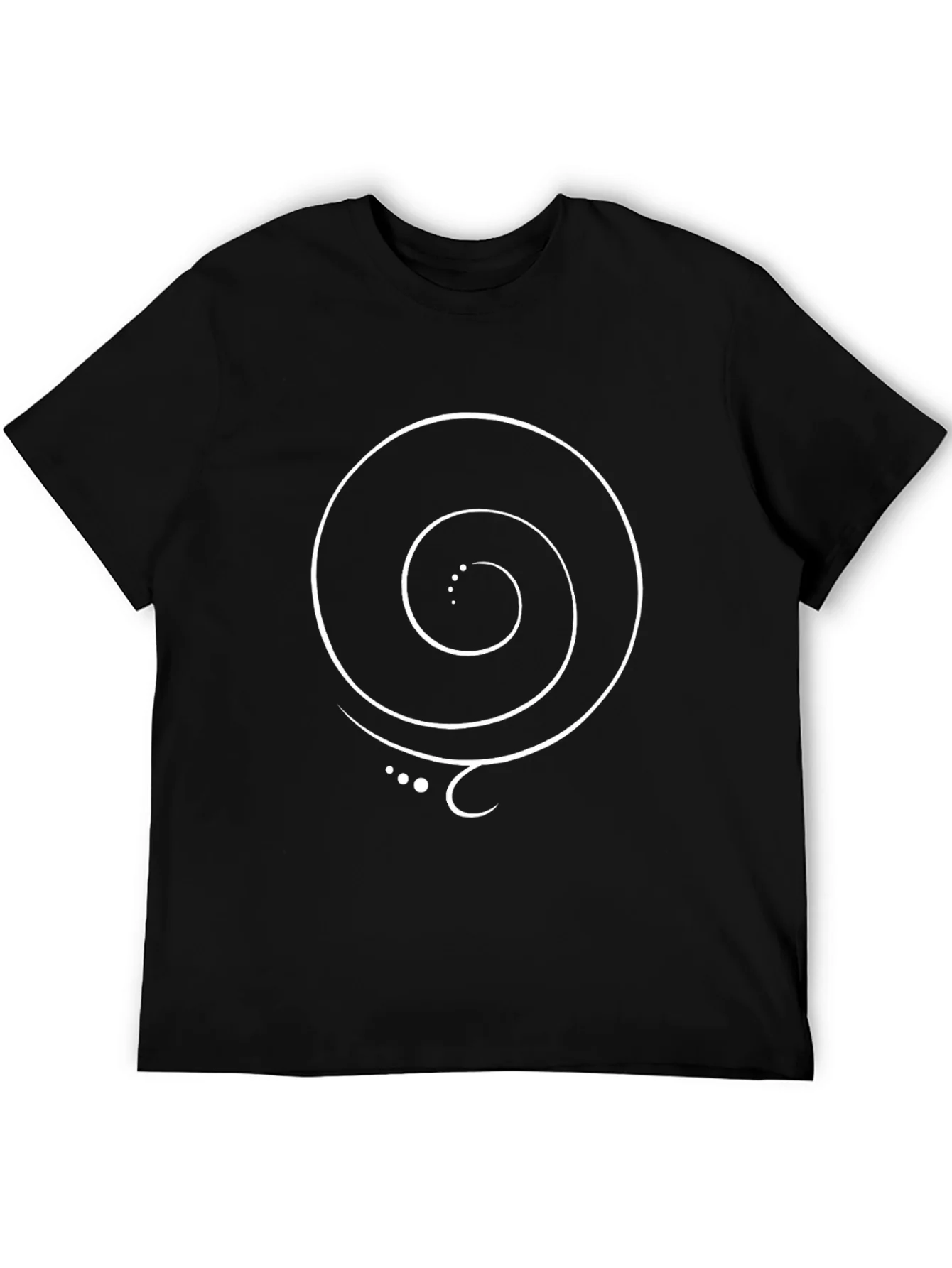 Camiseta Negra con Espiral Blanca Abstracta