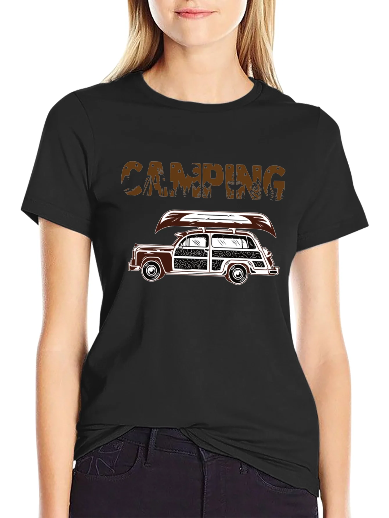 Camiseta Negra Camping Coche Cl¨¢sico