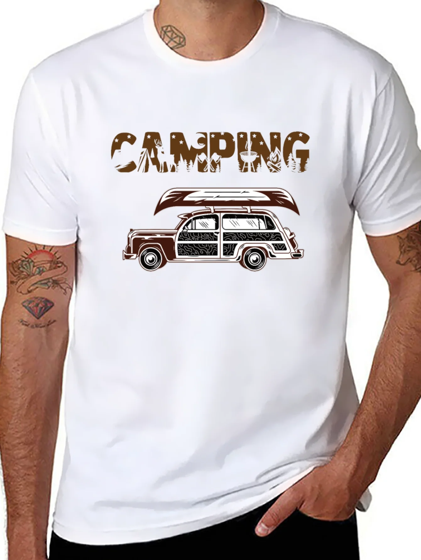 Camiseta Negra Camping Coche Cl¨¢sico
