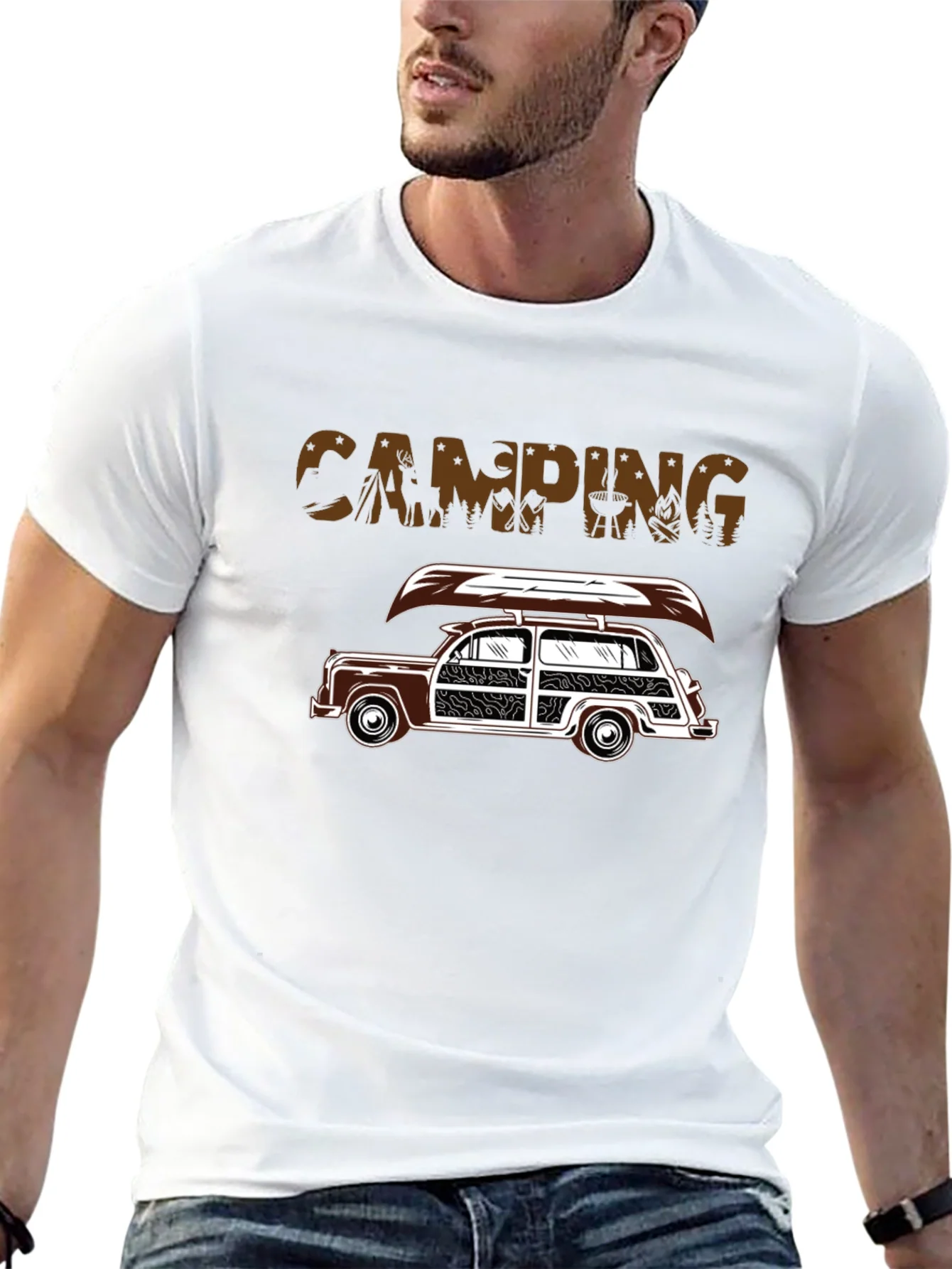 Camiseta Negra Camping Coche Cl¨¢sico