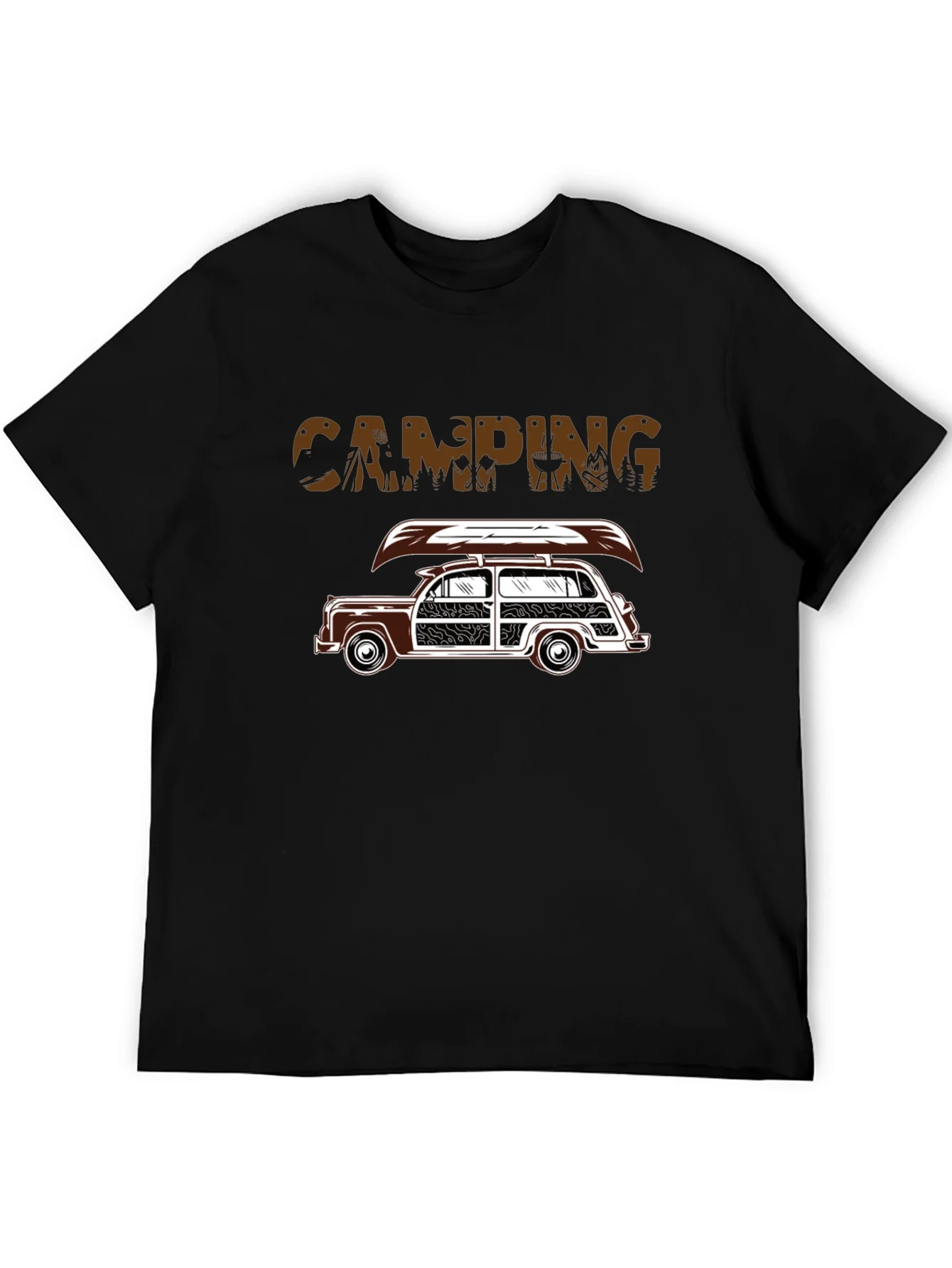 Camiseta Negra Camping Coche Cl¨¢sico