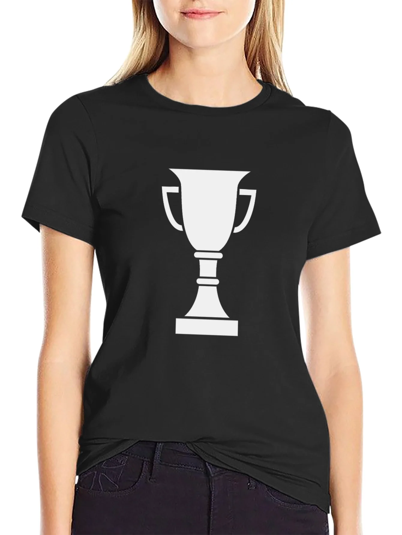 Camiseta Negra con Dise?o de Trofeo Blanco