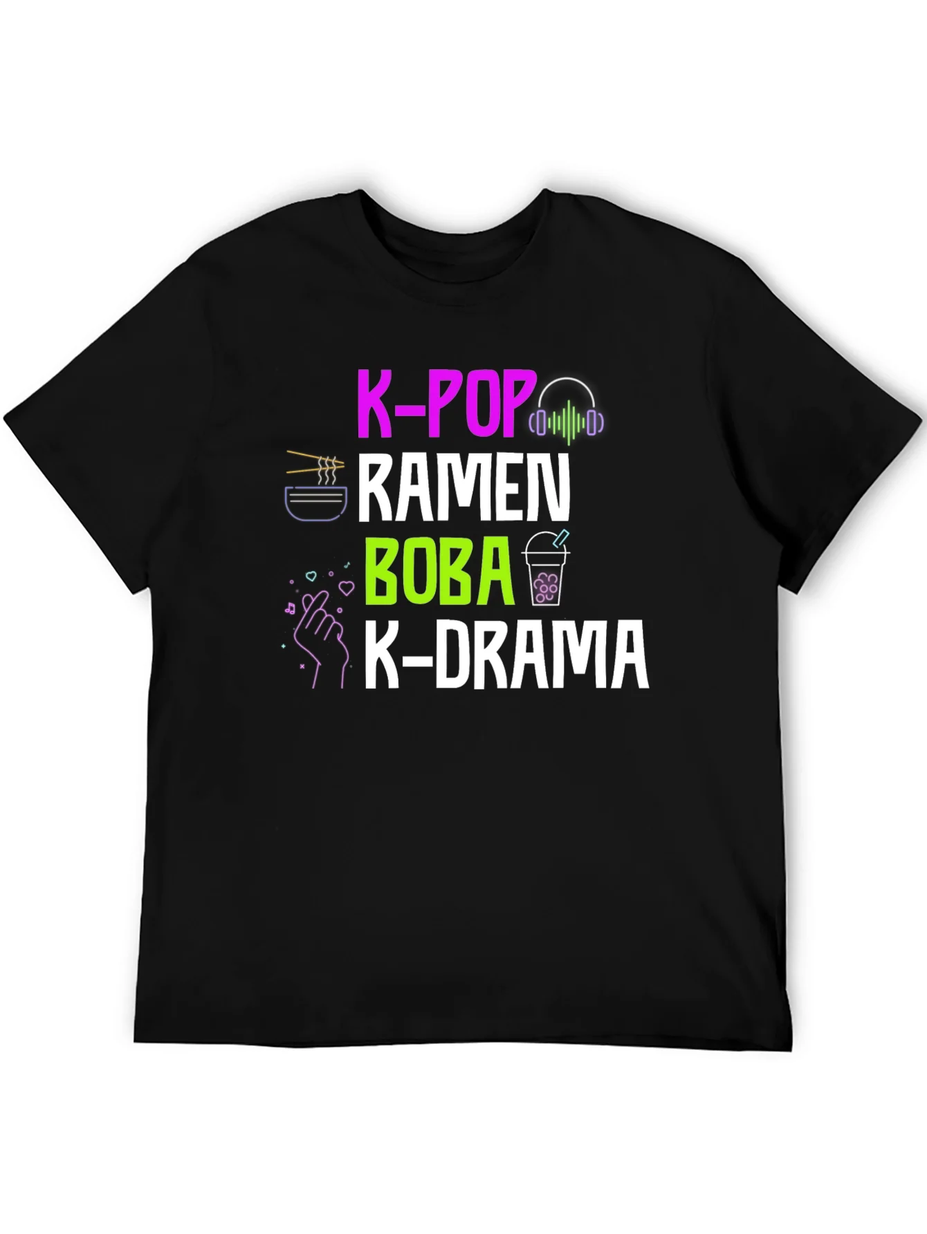 Camiseta K-Pop Ramen Boba K-Drama Negra Casual