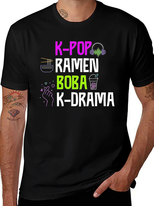 Camiseta K-Pop Ramen Boba K-Drama Negra Casual