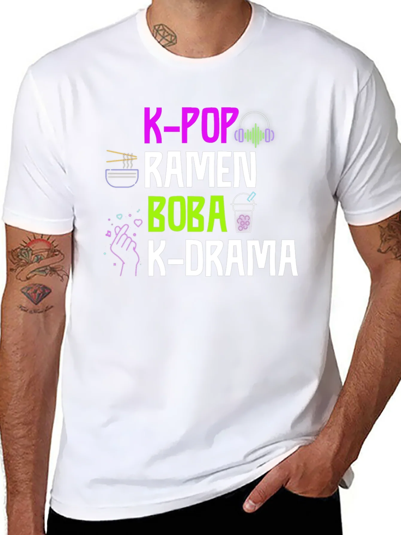 Camiseta K-Pop Ramen Boba K-Drama Negra Casual
