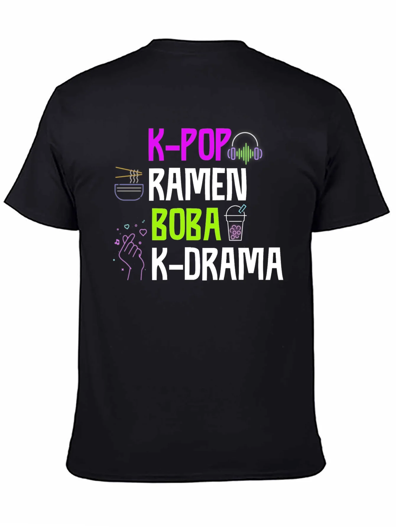 Camiseta K-Pop Ramen Boba K-Drama Negra Casual