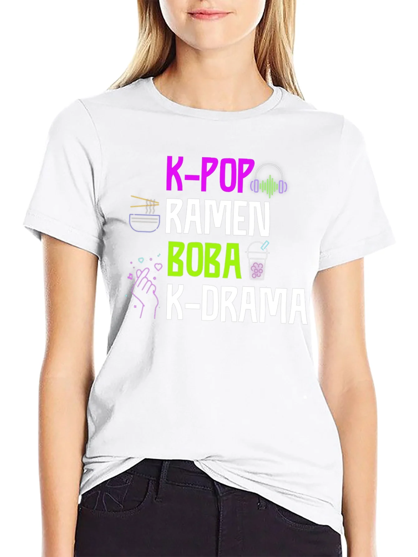 Camiseta K-Pop Ramen Boba K-Drama Negra Casual