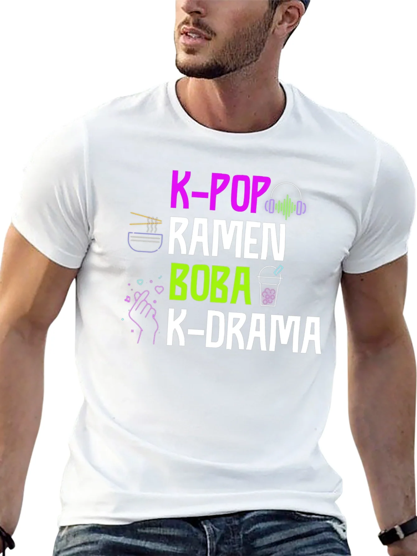 Camiseta K-Pop Ramen Boba K-Drama Negra Casual