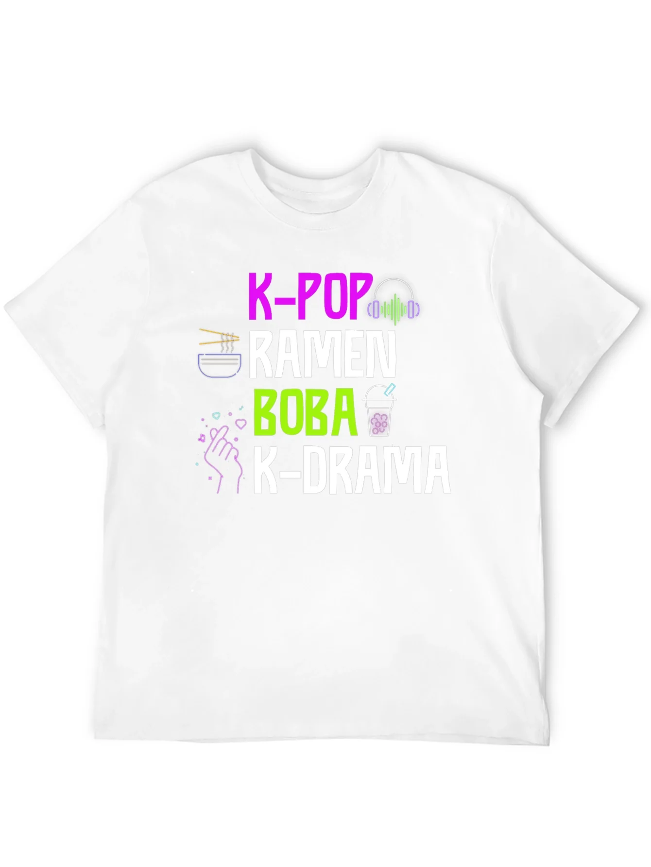 Camiseta K-Pop Ramen Boba K-Drama Negra Casual