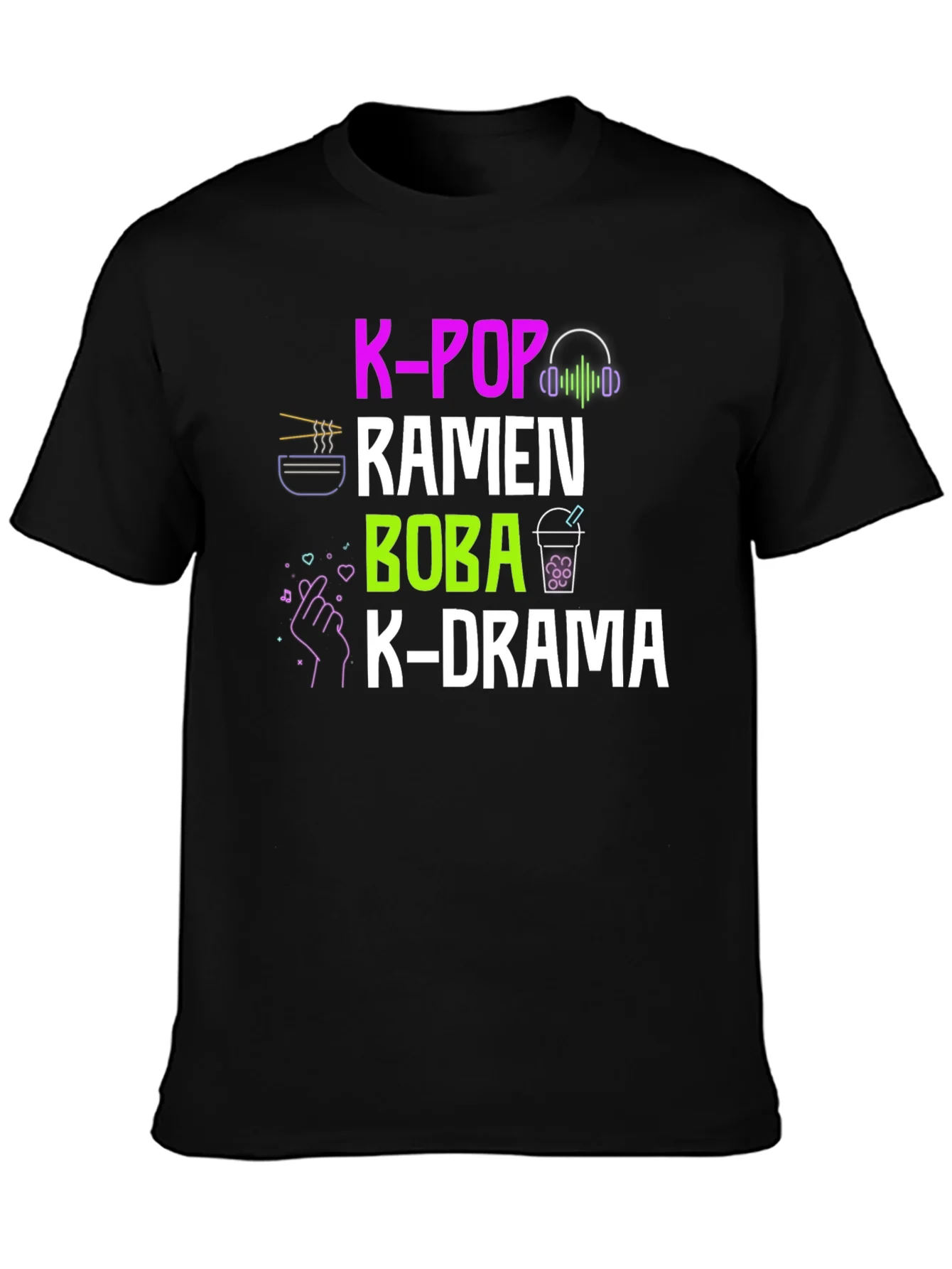 Camiseta K-Pop Ramen Boba K-Drama Negra Casual