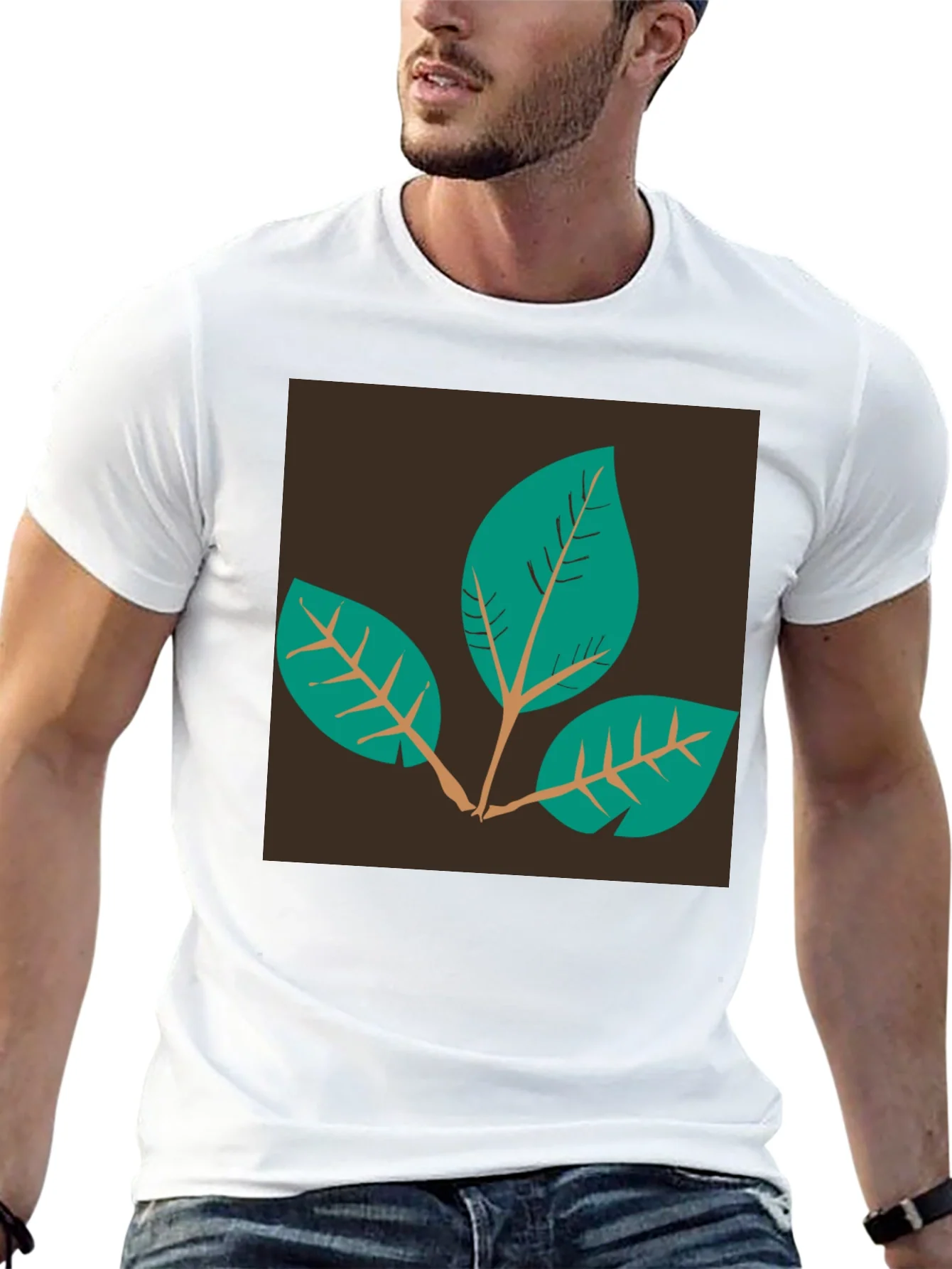 Rebbecca Leaf Motif Black T-Shirt