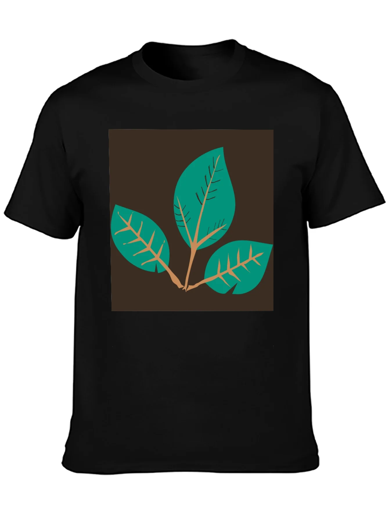 Rebbecca Leaf Motif Black T-Shirt