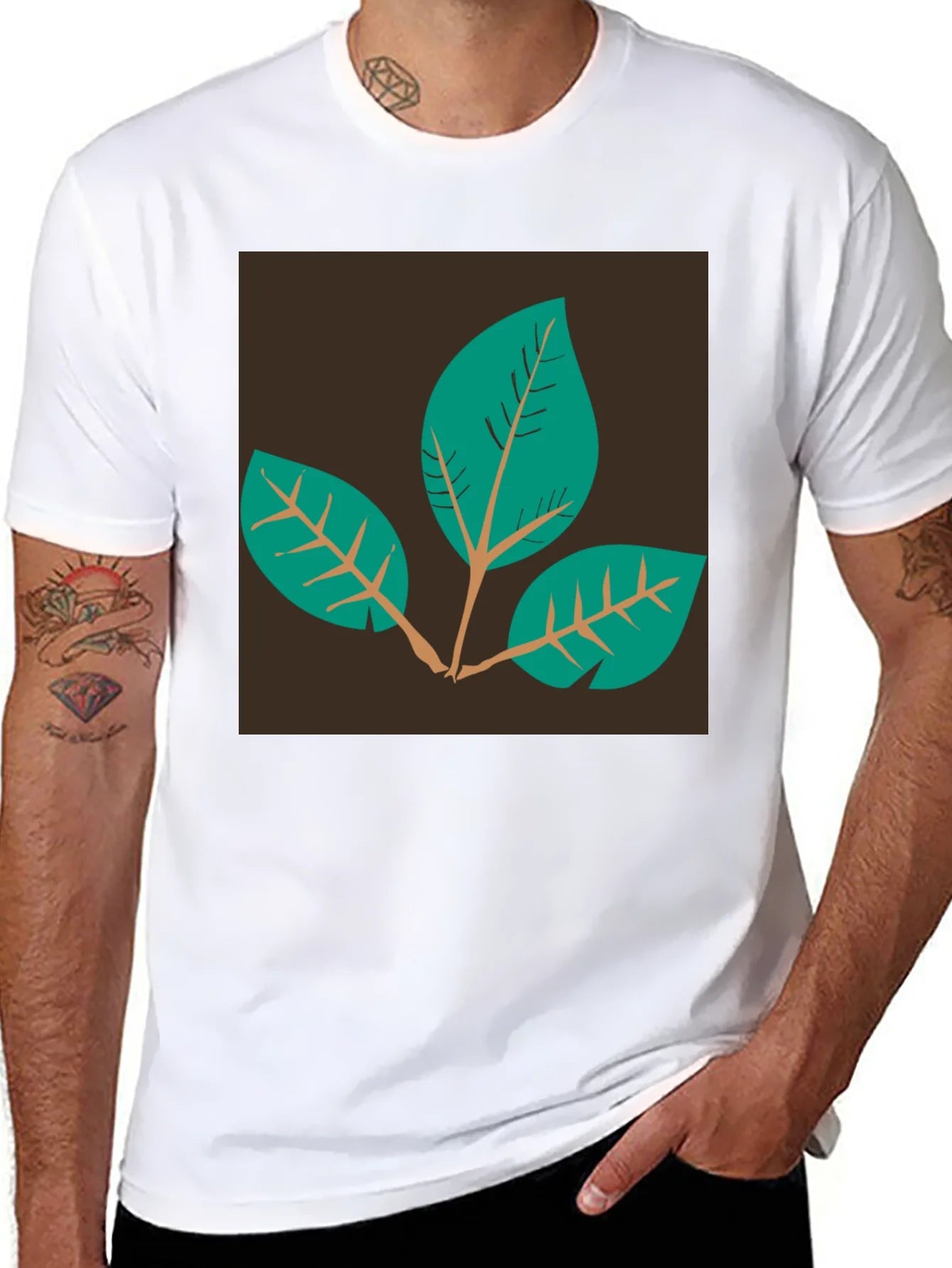 Rebbecca Leaf Motif Black T-Shirt