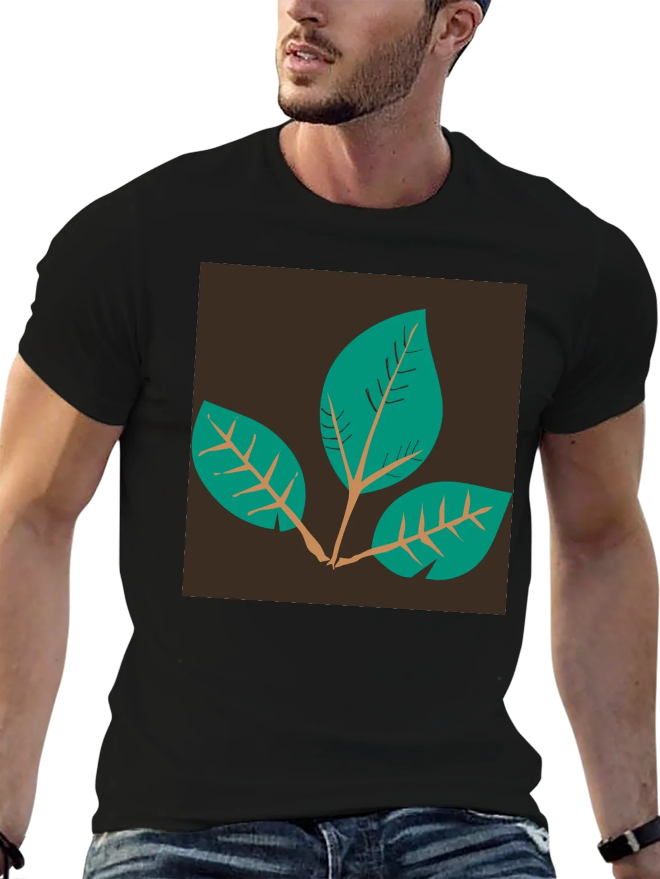 Rebbecca Leaf Motif Black T-Shirt