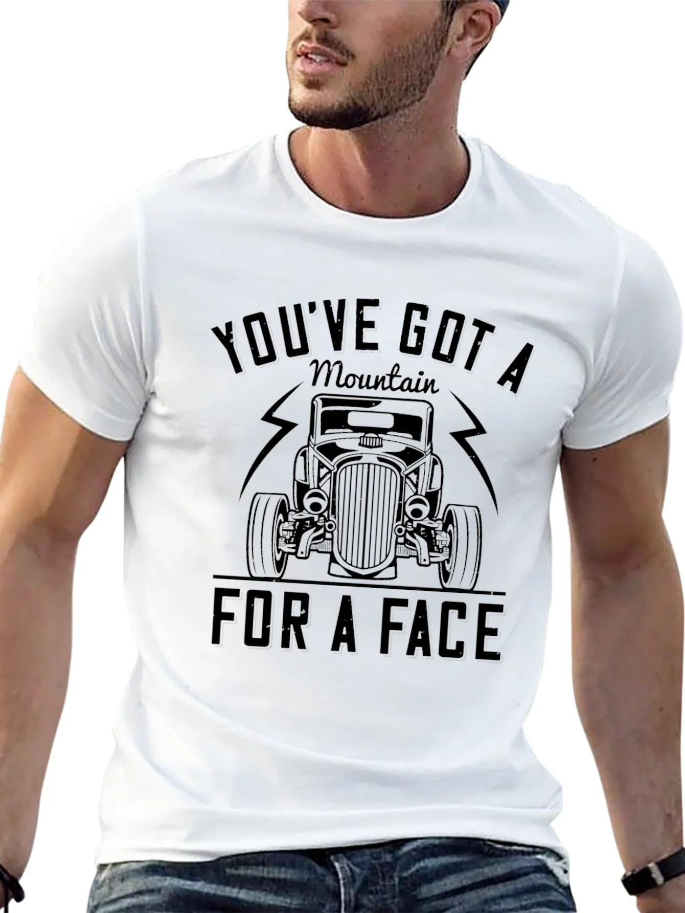 Rebbecca Mountain Face Car Graphic Black T-Shirt