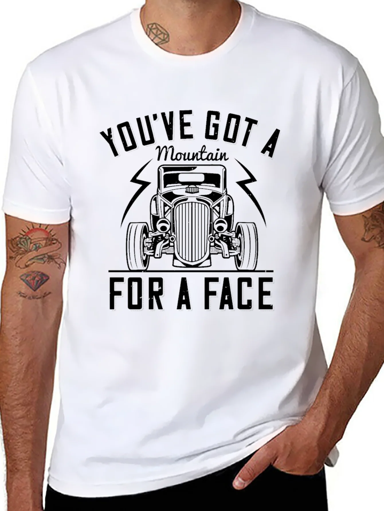 Rebbecca Mountain Face Car Graphic Black T-Shirt