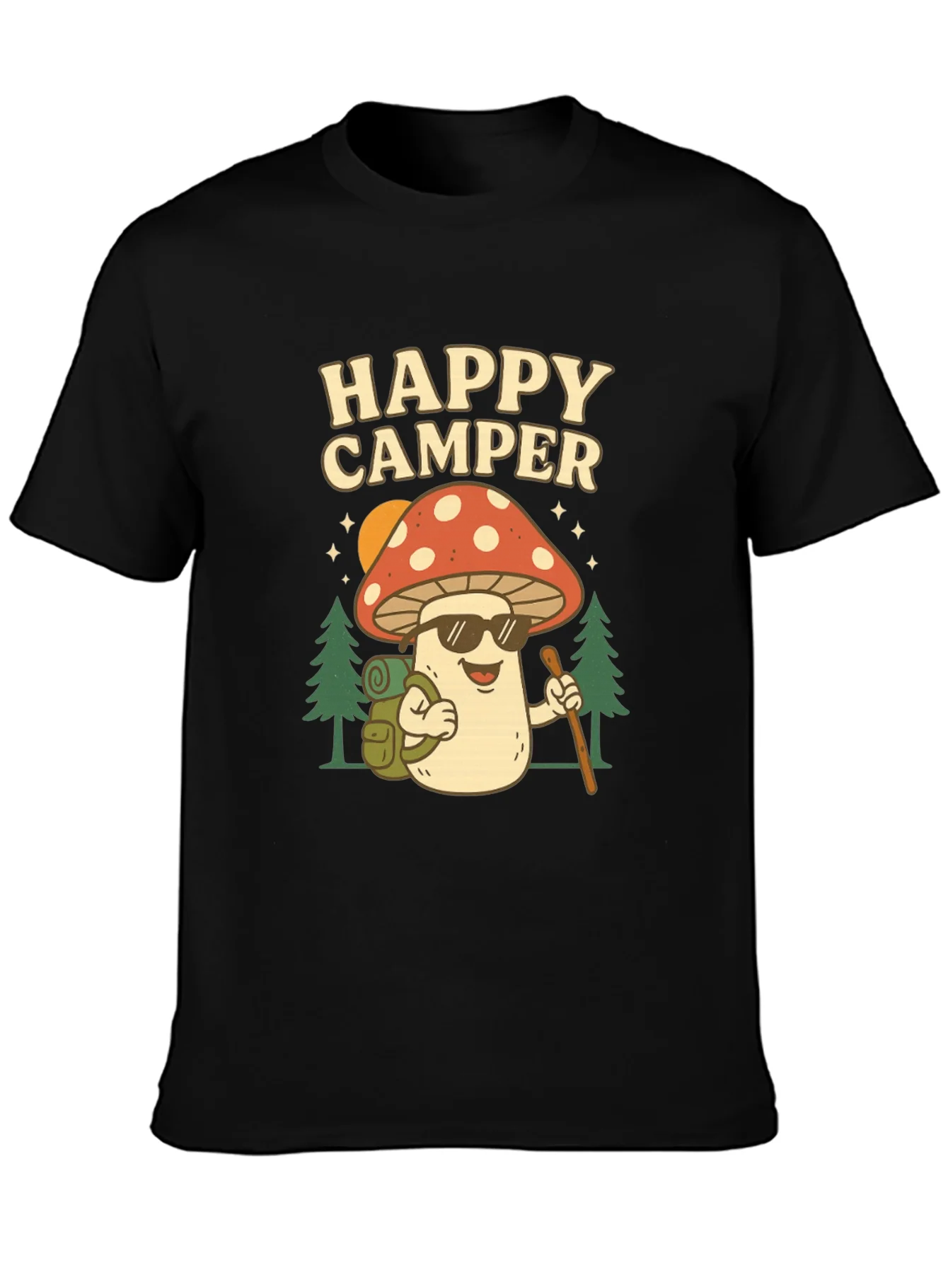 Camiseta Negra con Dise?o de Hongo Viajero