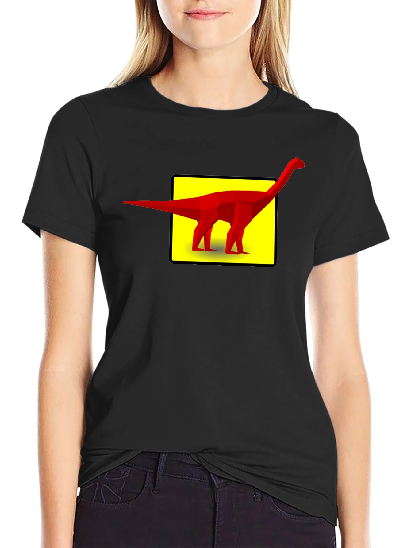 Camiseta Negra con Dise?o de Dinosaurio Abstracto