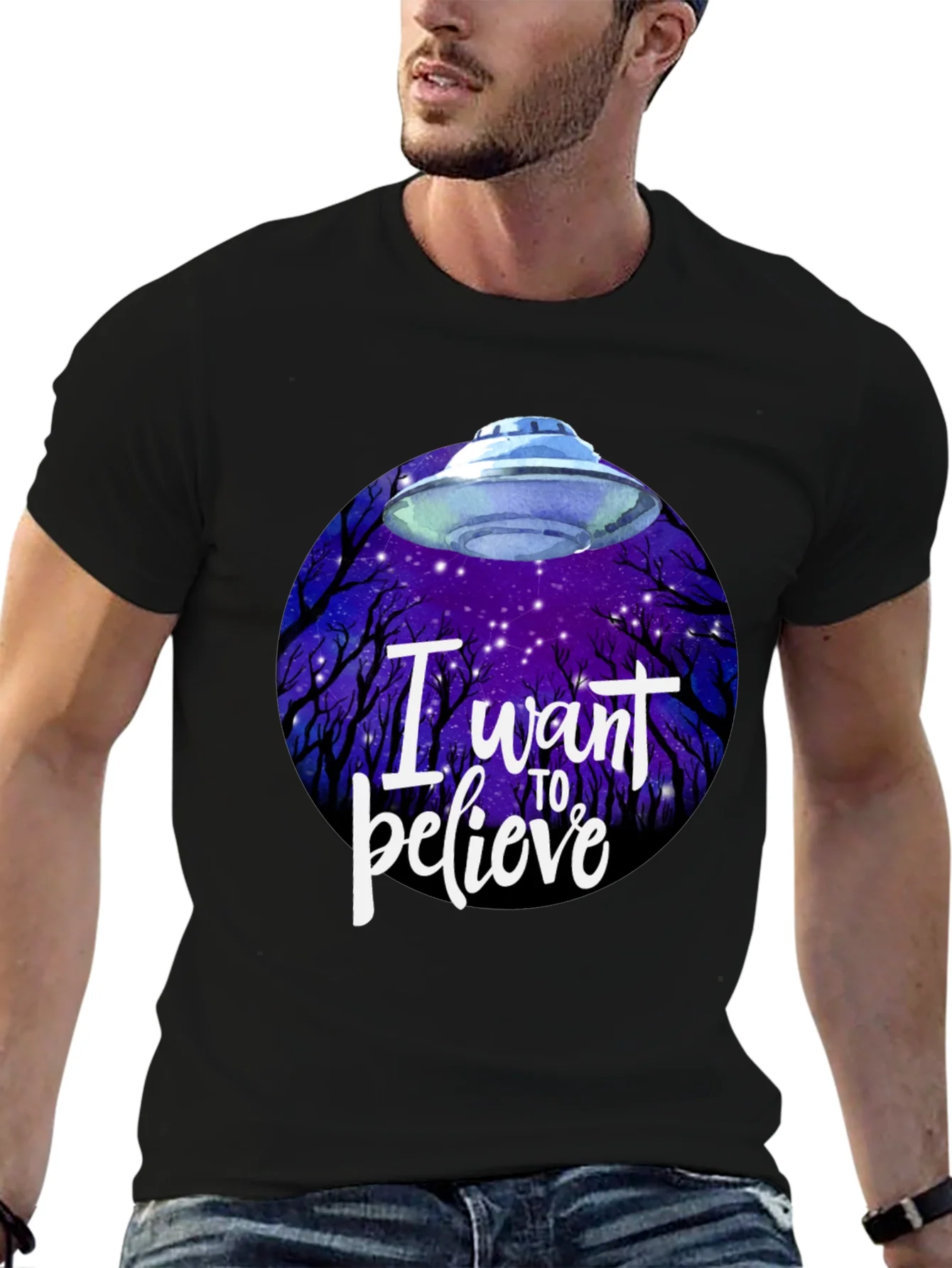 Camiseta Negra OVNI Quiero Creer Unisex