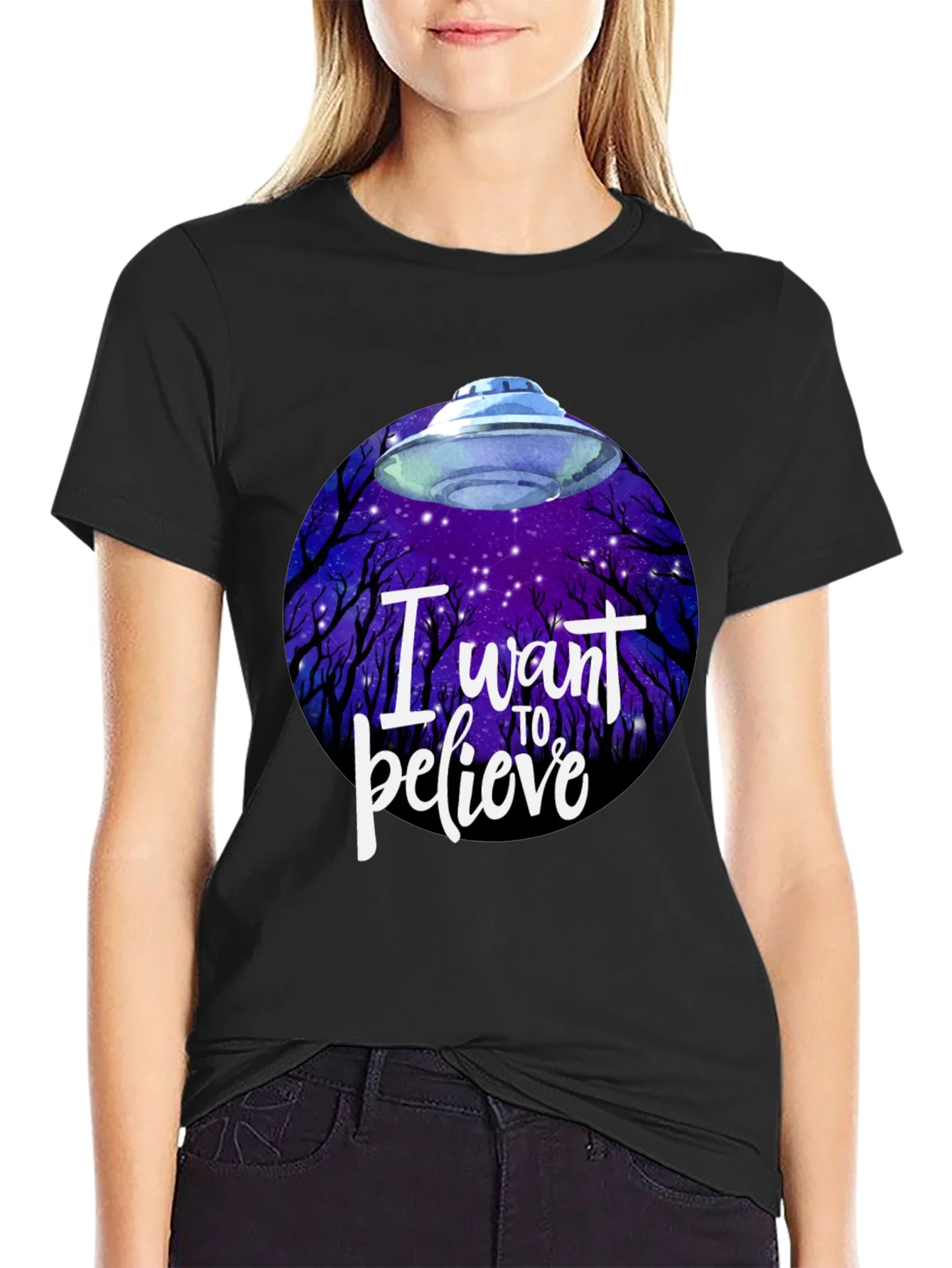 Camiseta Negra OVNI Quiero Creer Unisex