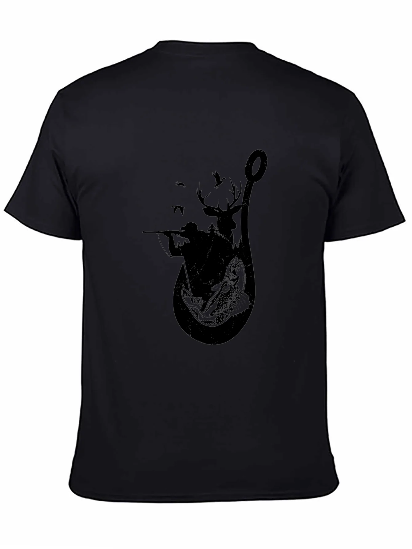 Camiseta Negra con Dise?o de Caza y Pesca