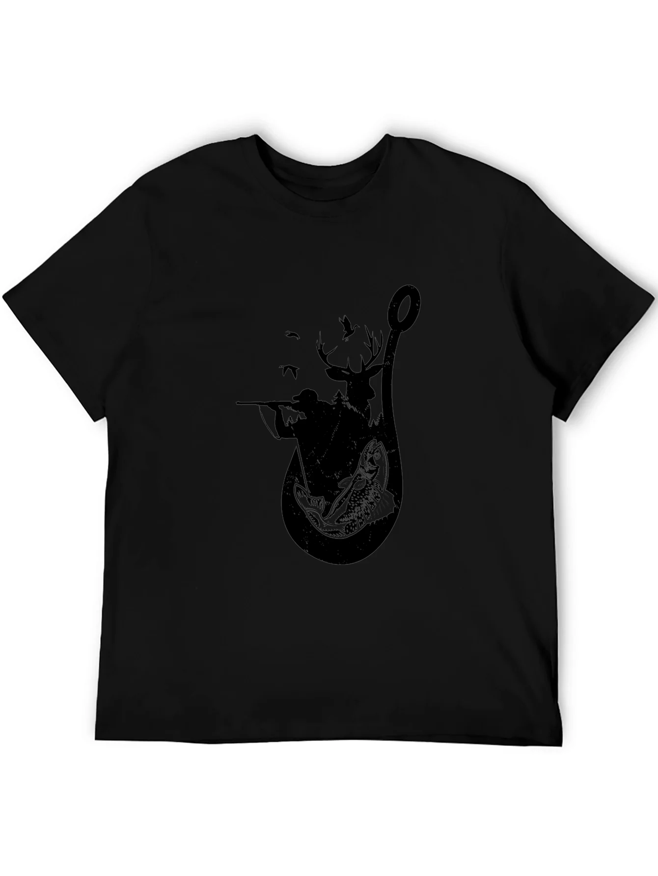 Camiseta Negra con Dise?o de Caza y Pesca