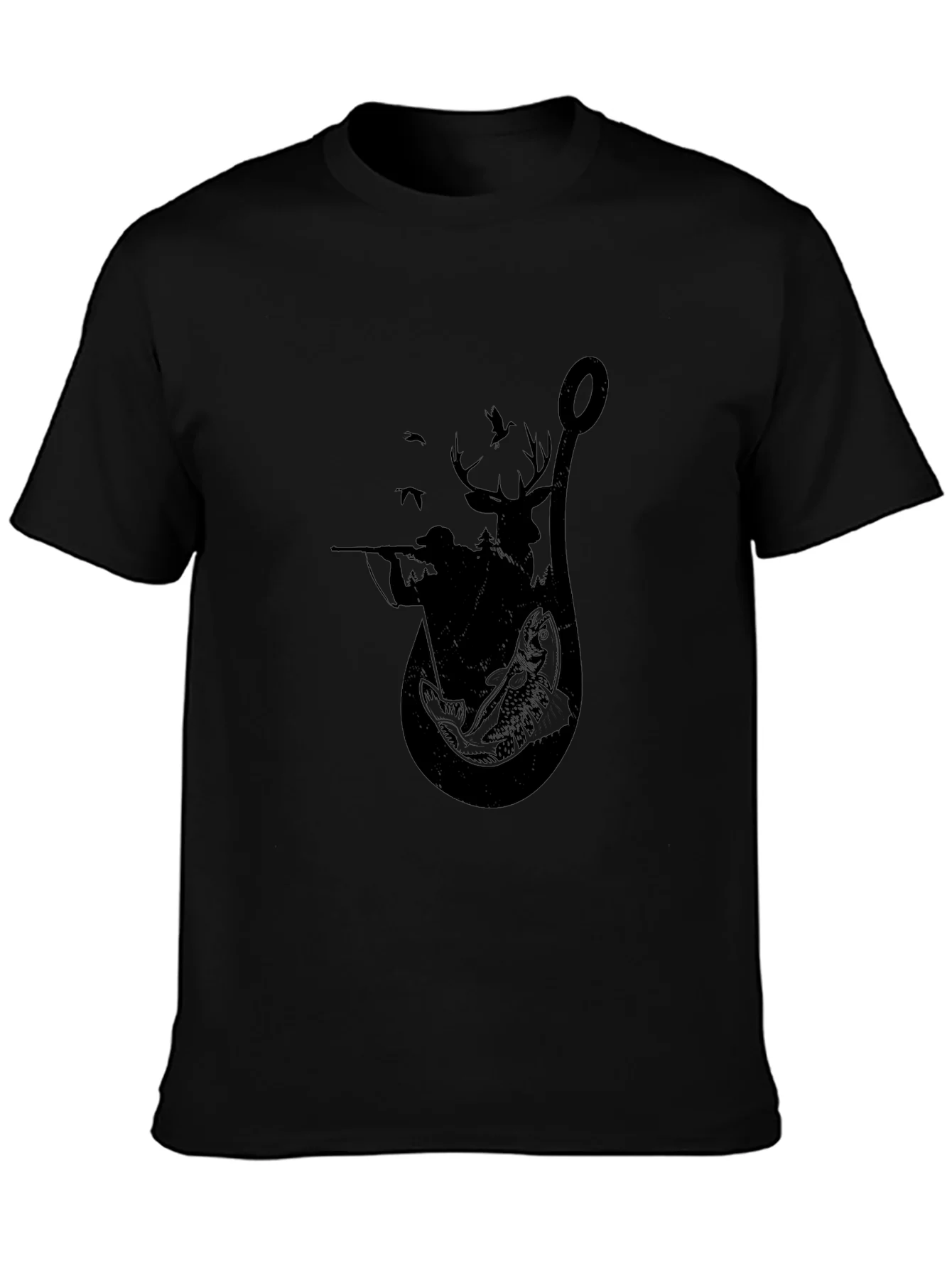 Camiseta Negra con Dise?o de Caza y Pesca