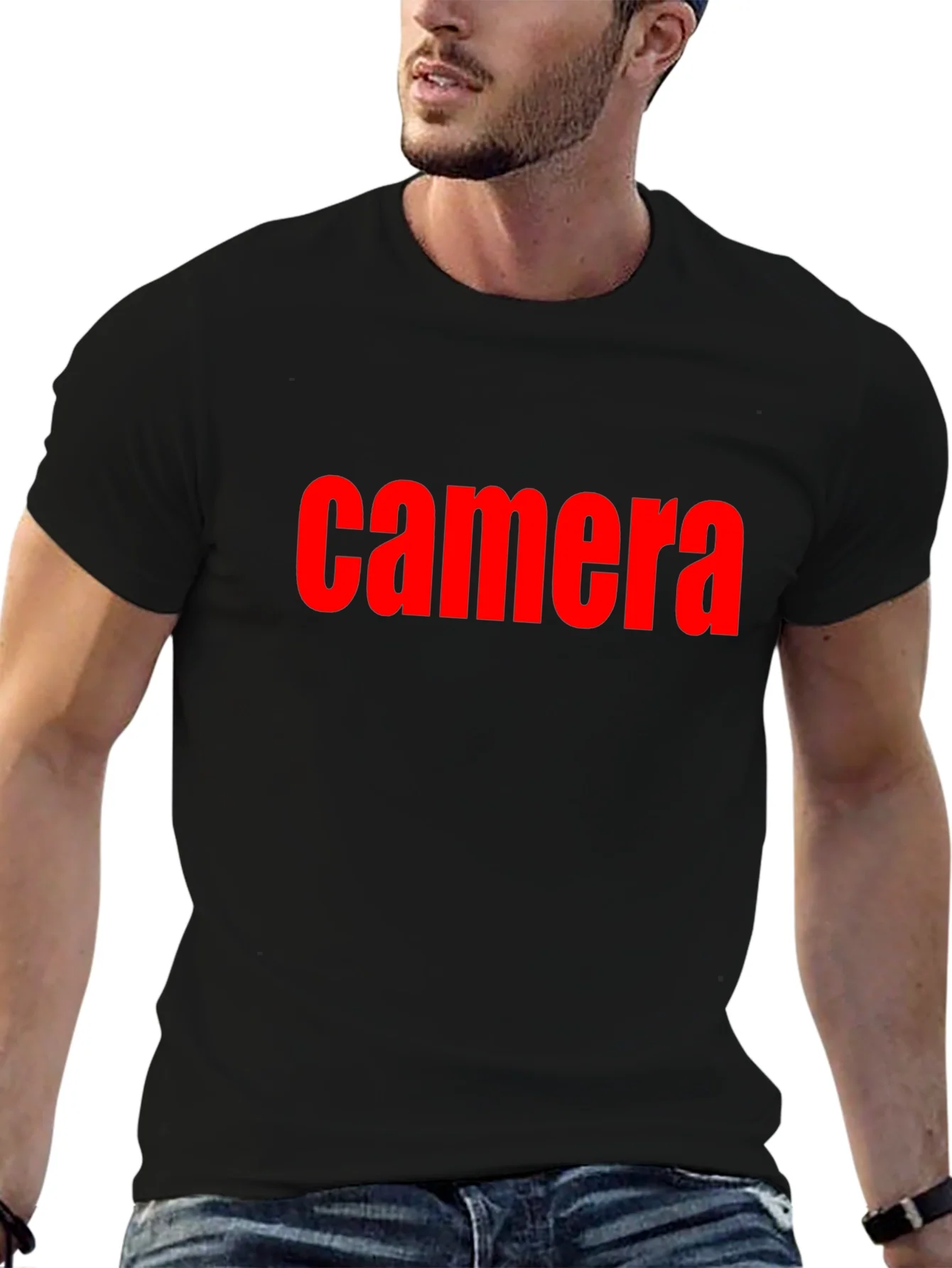 Camiseta Negra Camera en Rojo