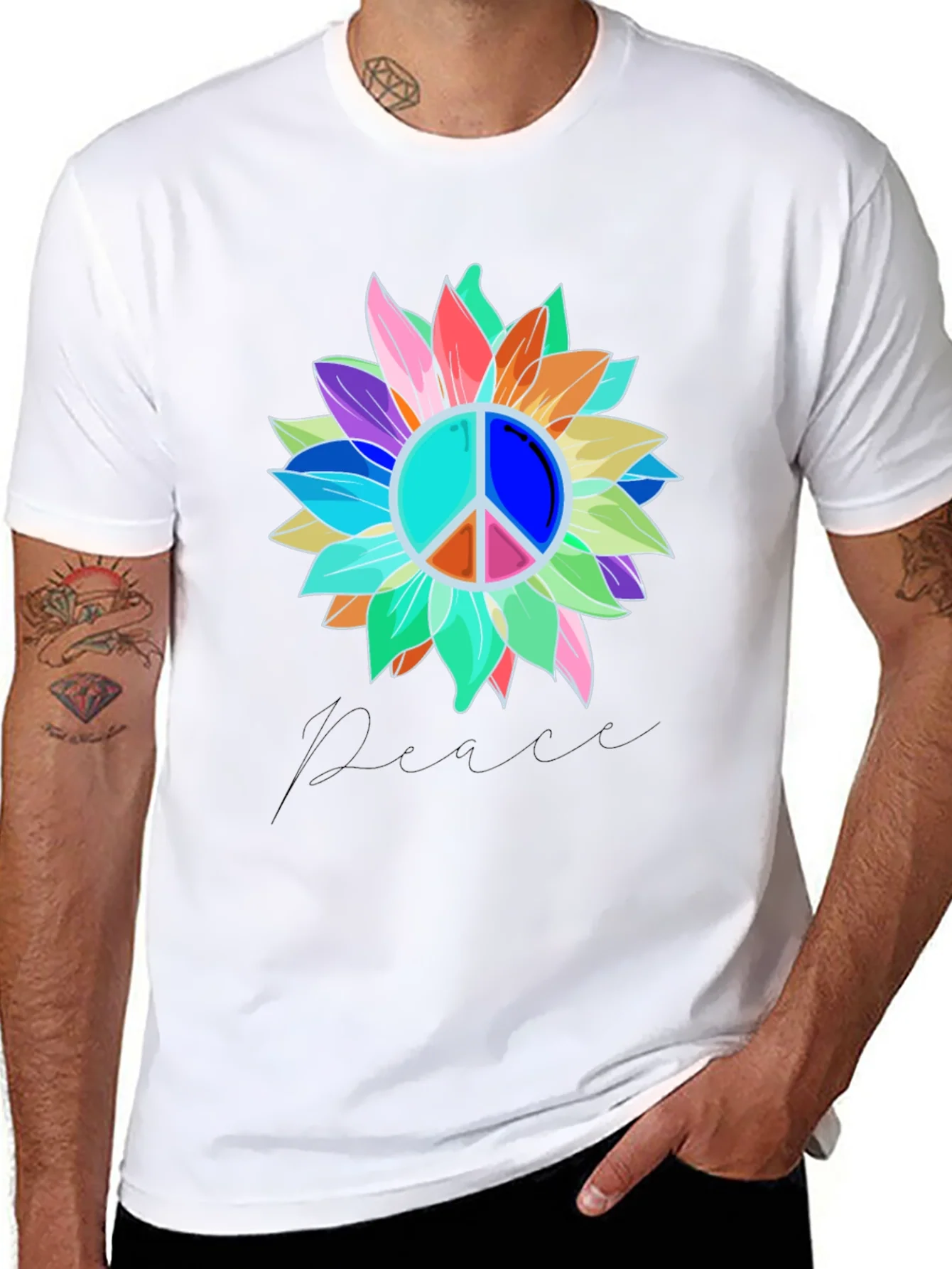 Rebbecca Peace Sign Sunflower Graphic Tee - Black