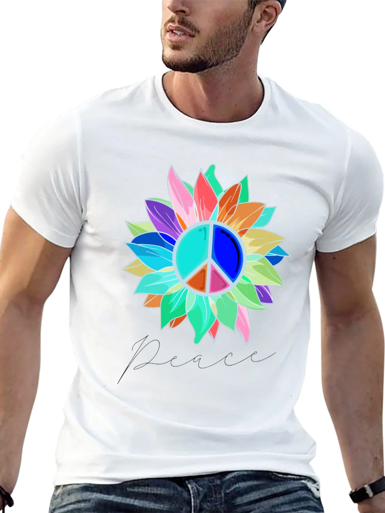 Rebbecca Peace Sign Sunflower Graphic Tee - Black