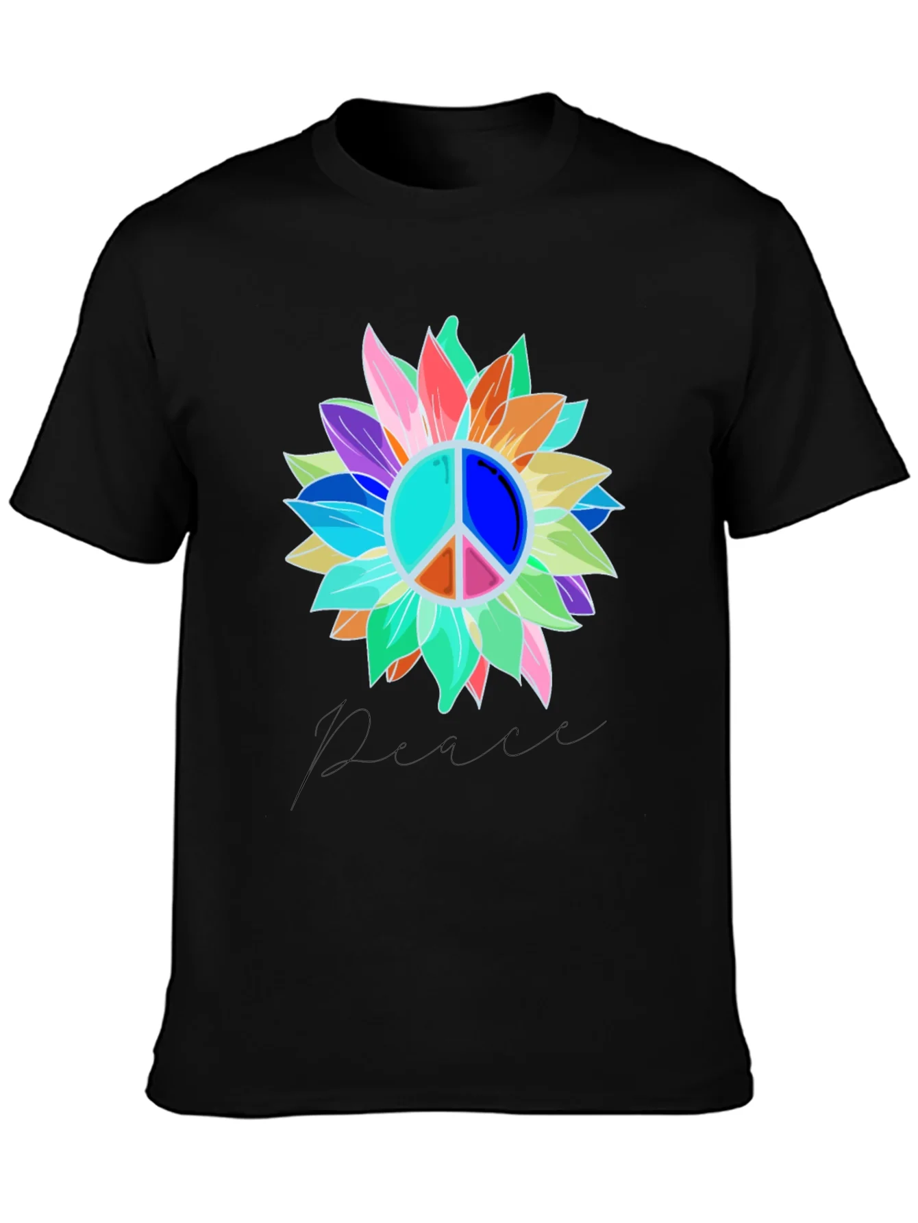 Rebbecca Peace Sign Sunflower Graphic Tee - Black