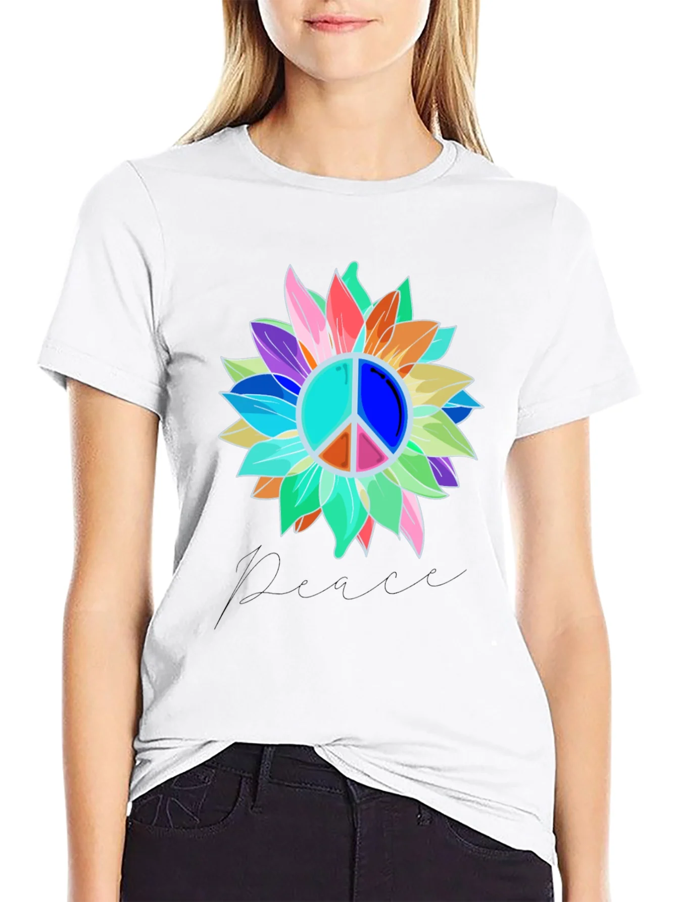 Rebbecca Peace Sign Sunflower Graphic Tee - Black