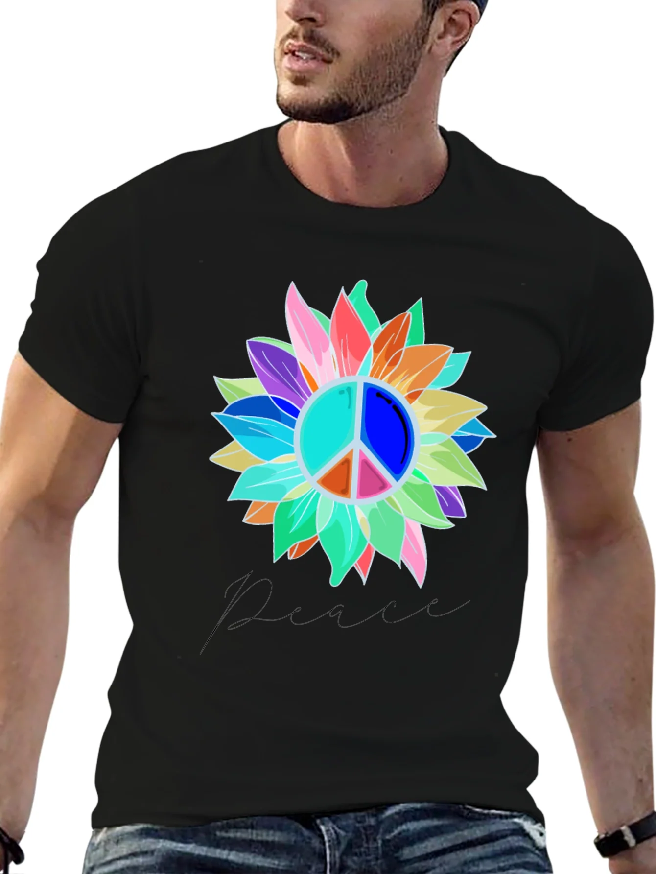 Rebbecca Peace Sign Sunflower Graphic Tee - Black