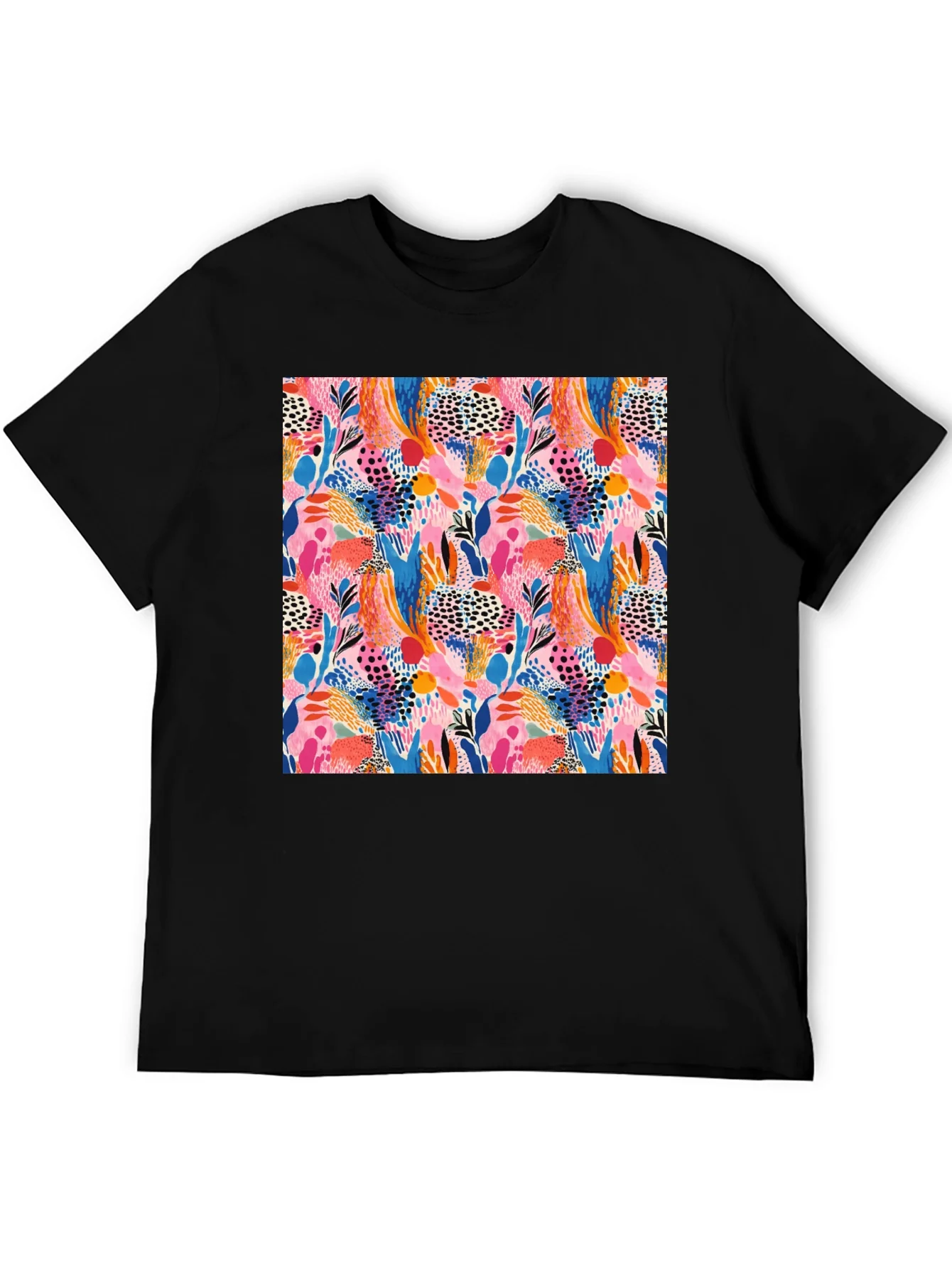Camiseta Negra Estampado Abstracto Vibrante