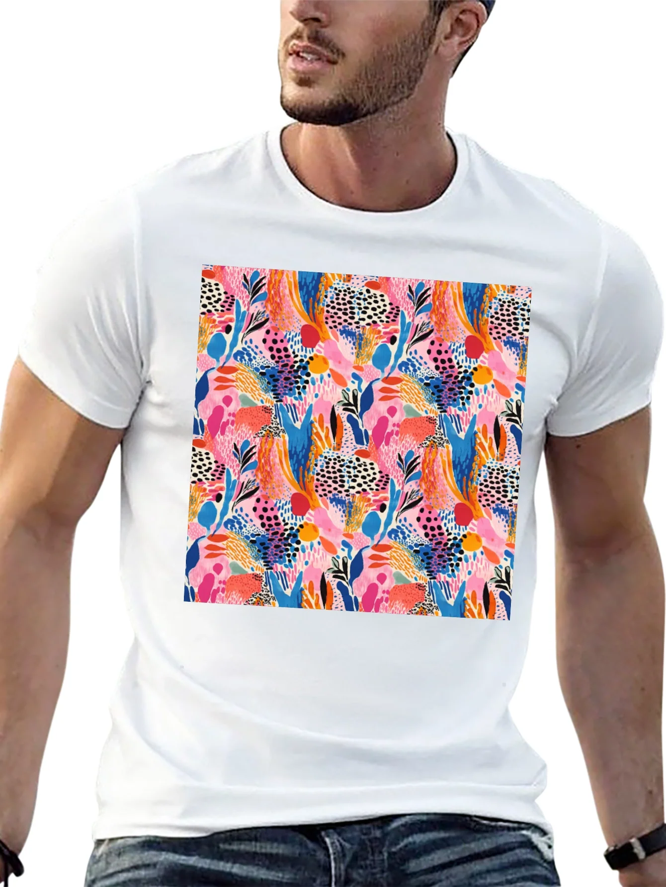 Camiseta Negra Estampado Abstracto Vibrante
