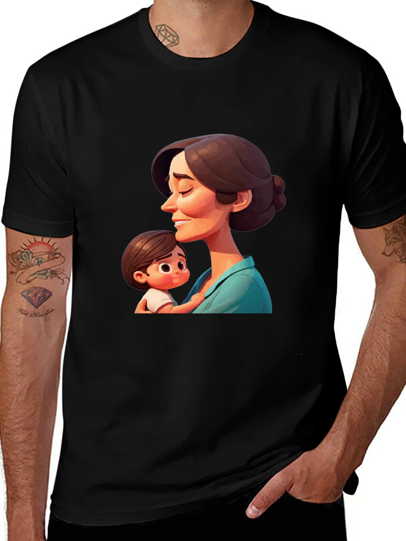 Rebbecca Stylish Black T-Shirt - Mother and Child Graphic