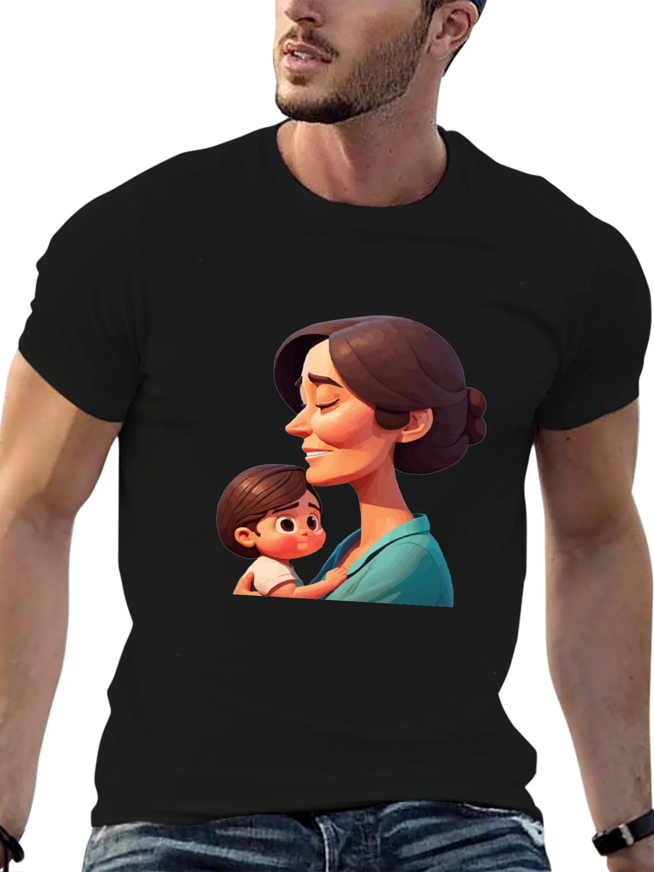 Rebbecca Stylish Black T-Shirt - Mother and Child Graphic