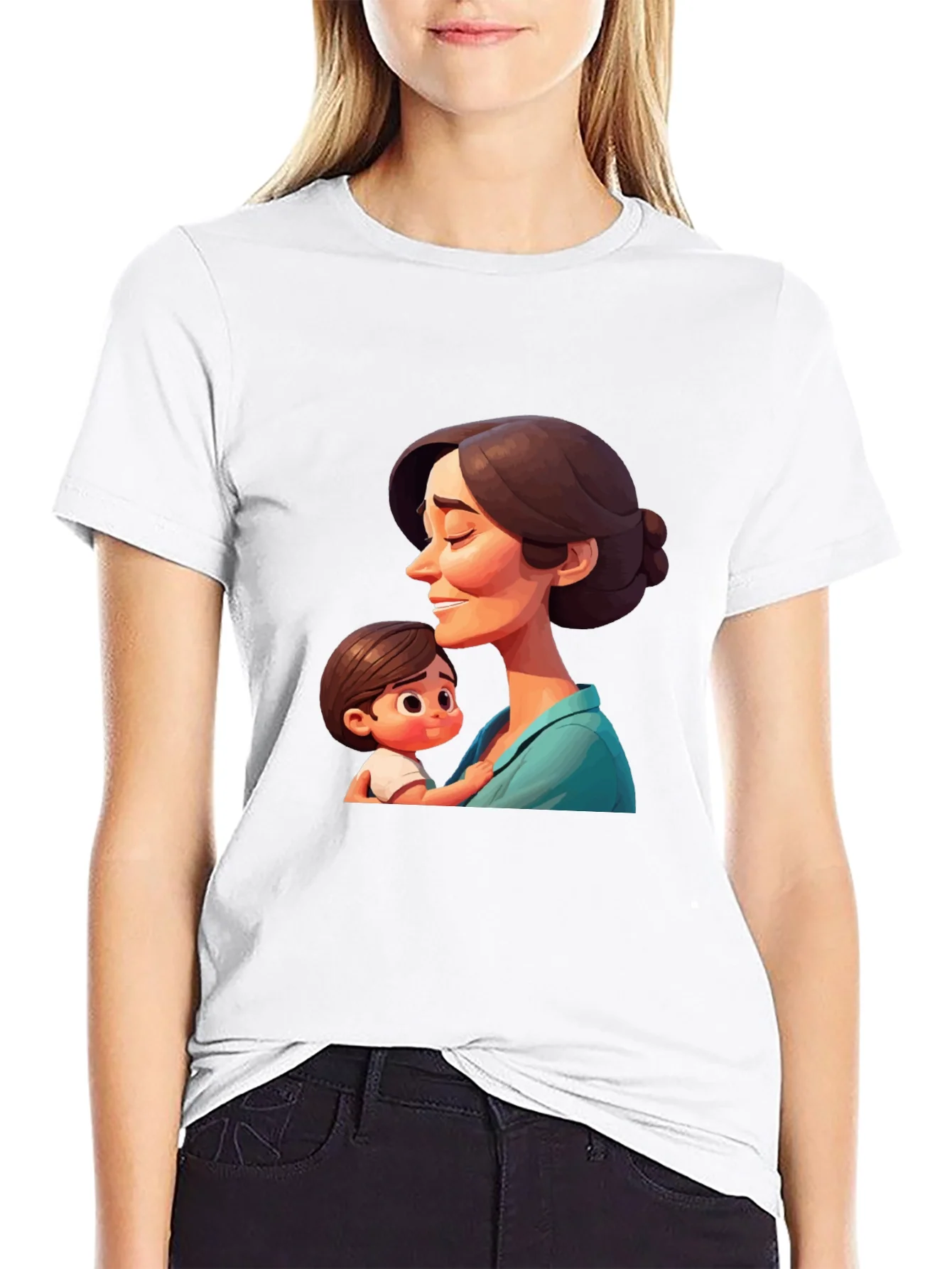 Rebbecca Stylish Black T-Shirt - Mother and Child Graphic