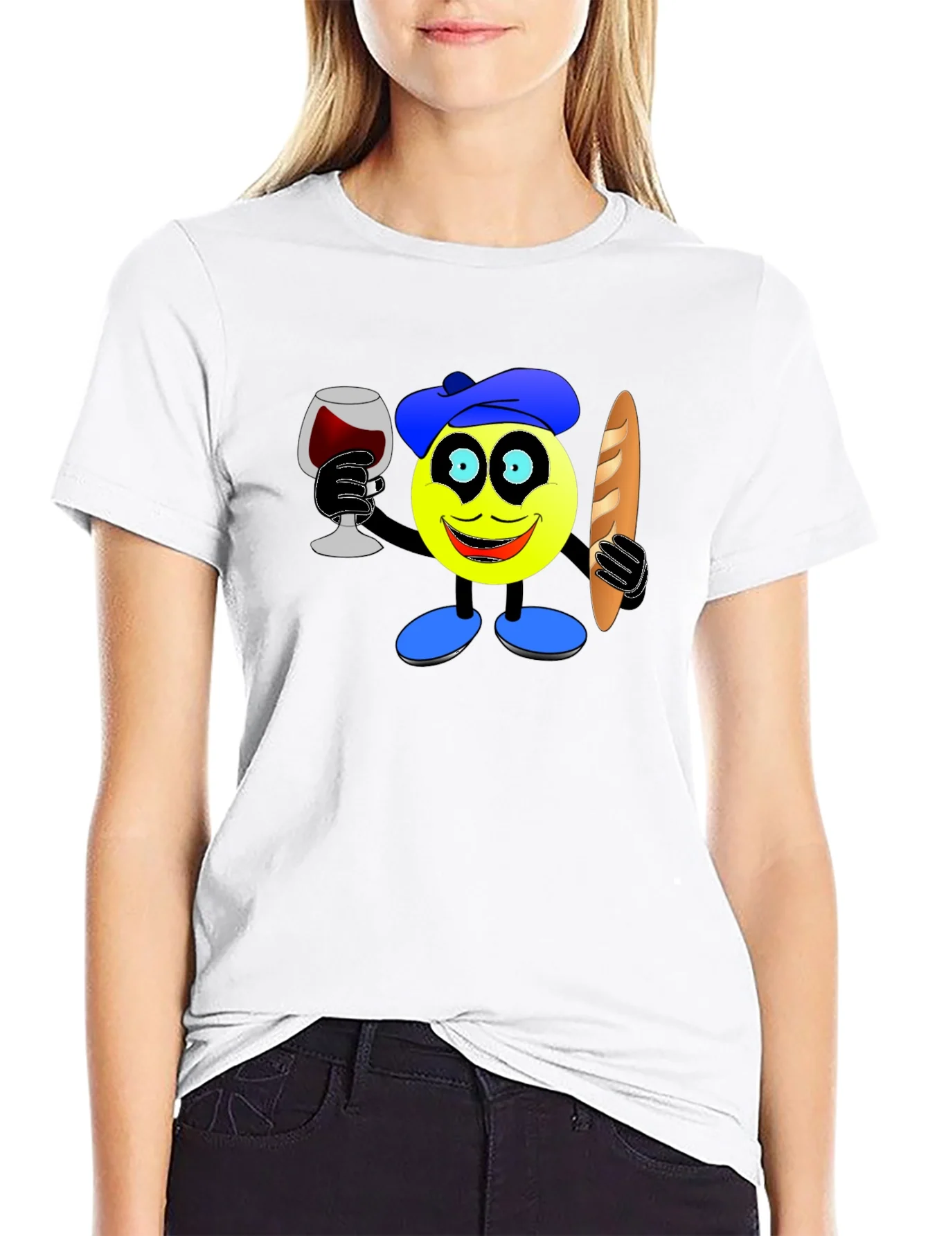 Rebbecca French Emoji T-Shirt - Wine & Baguette