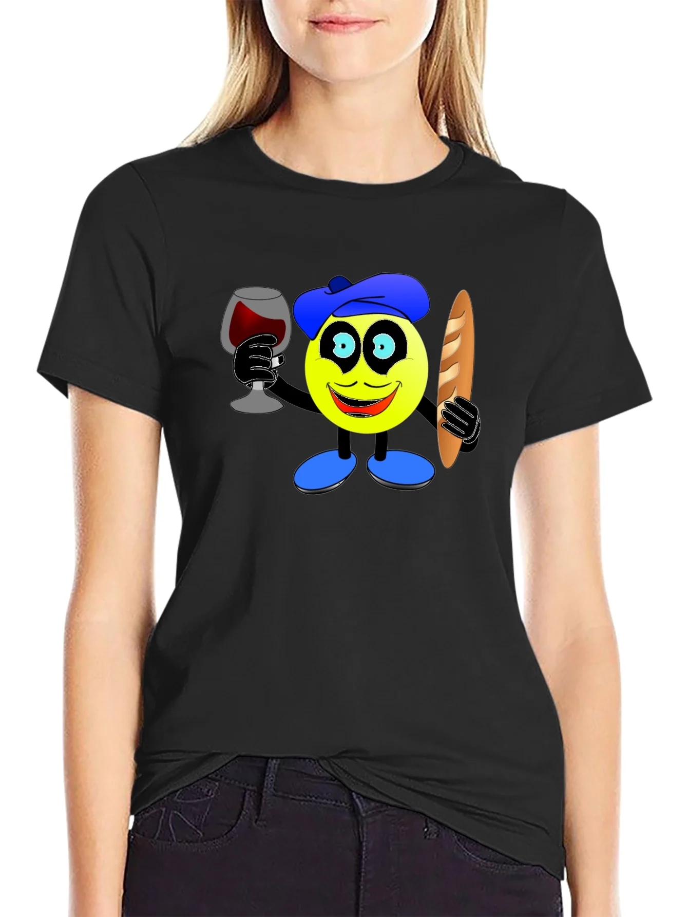 Rebbecca French Emoji T-Shirt - Wine & Baguette