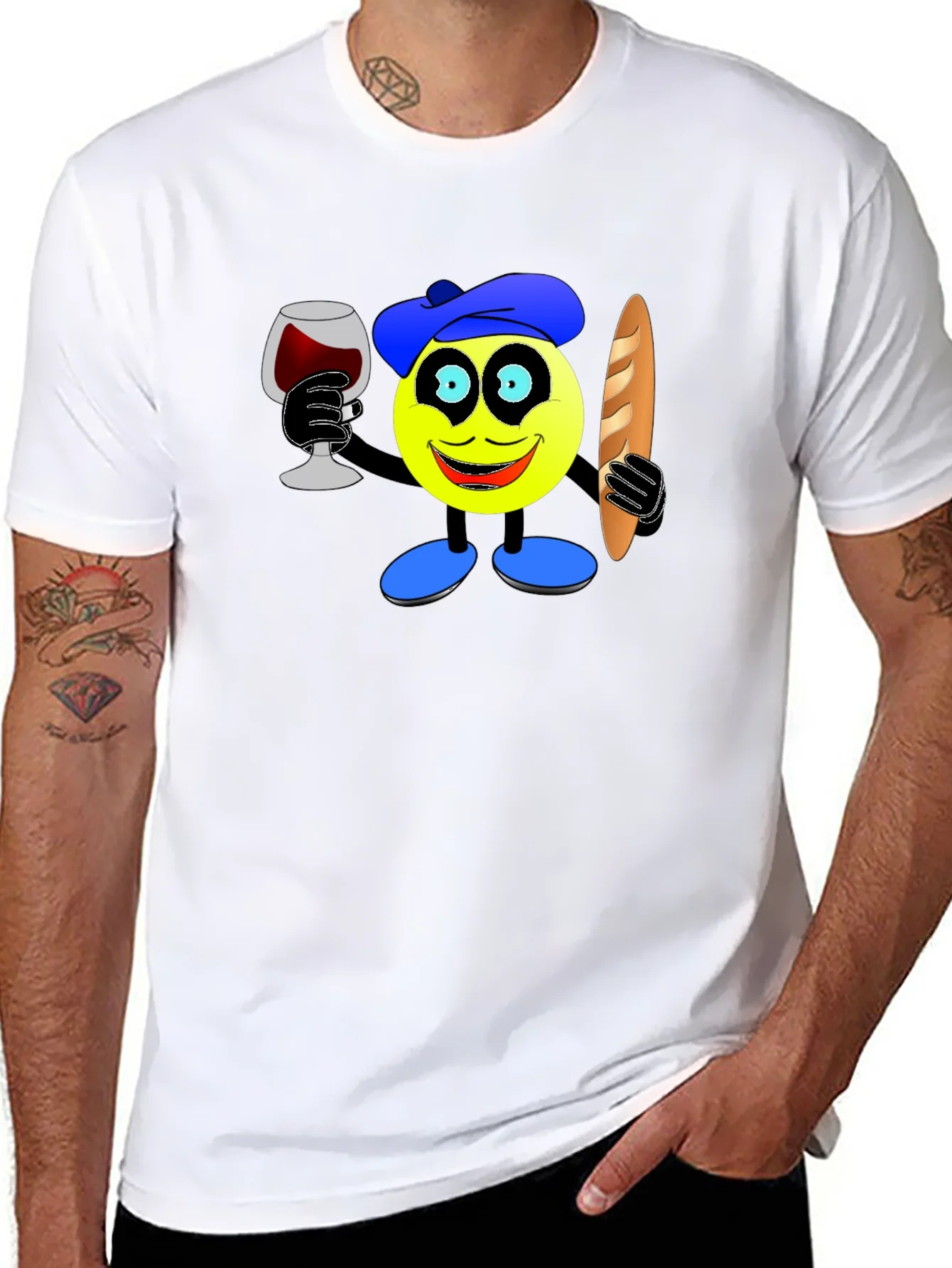 Rebbecca French Emoji T-Shirt - Wine & Baguette