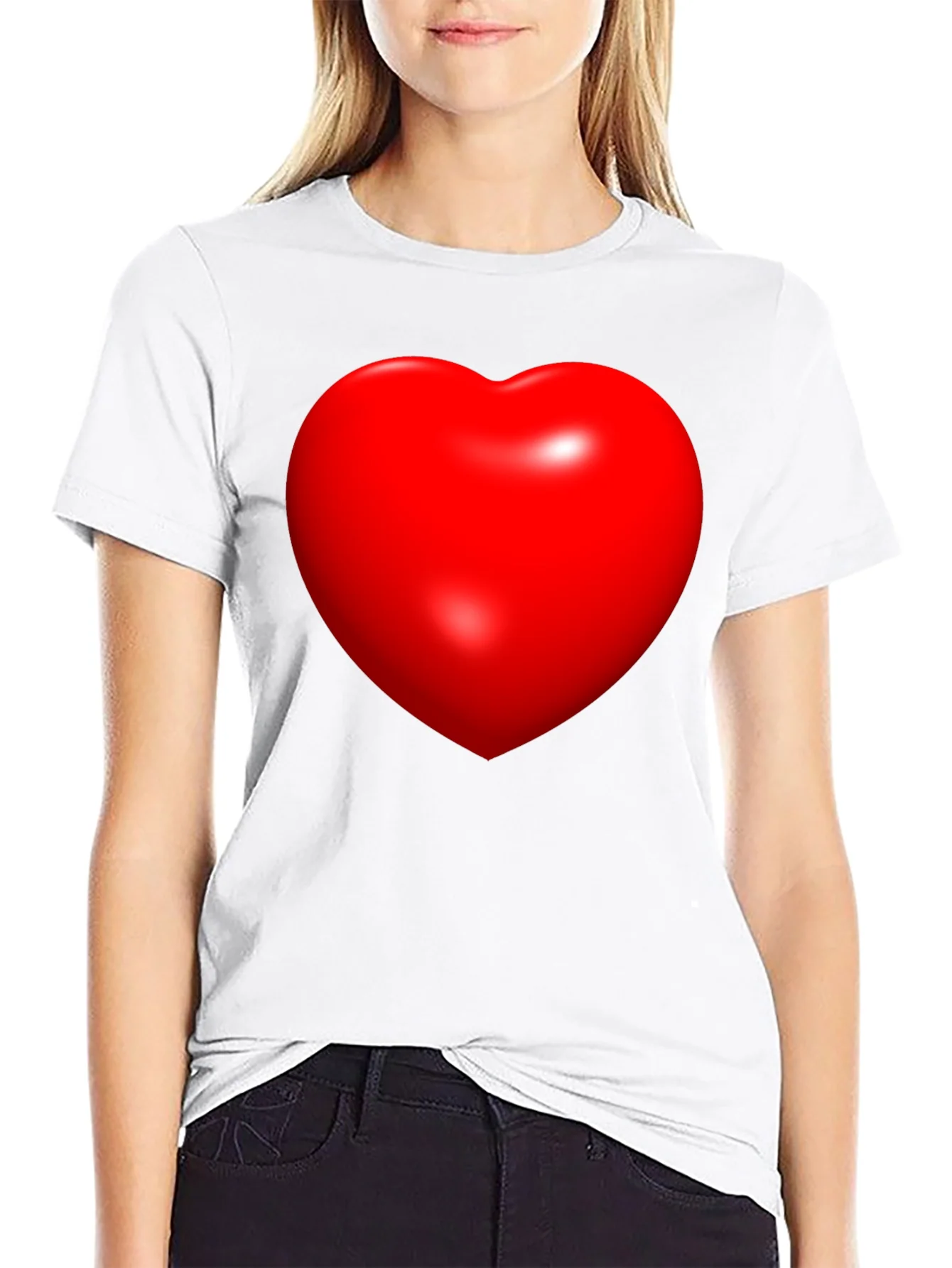 Camiseta Negra con Coraz¨®n Rojo 3D
