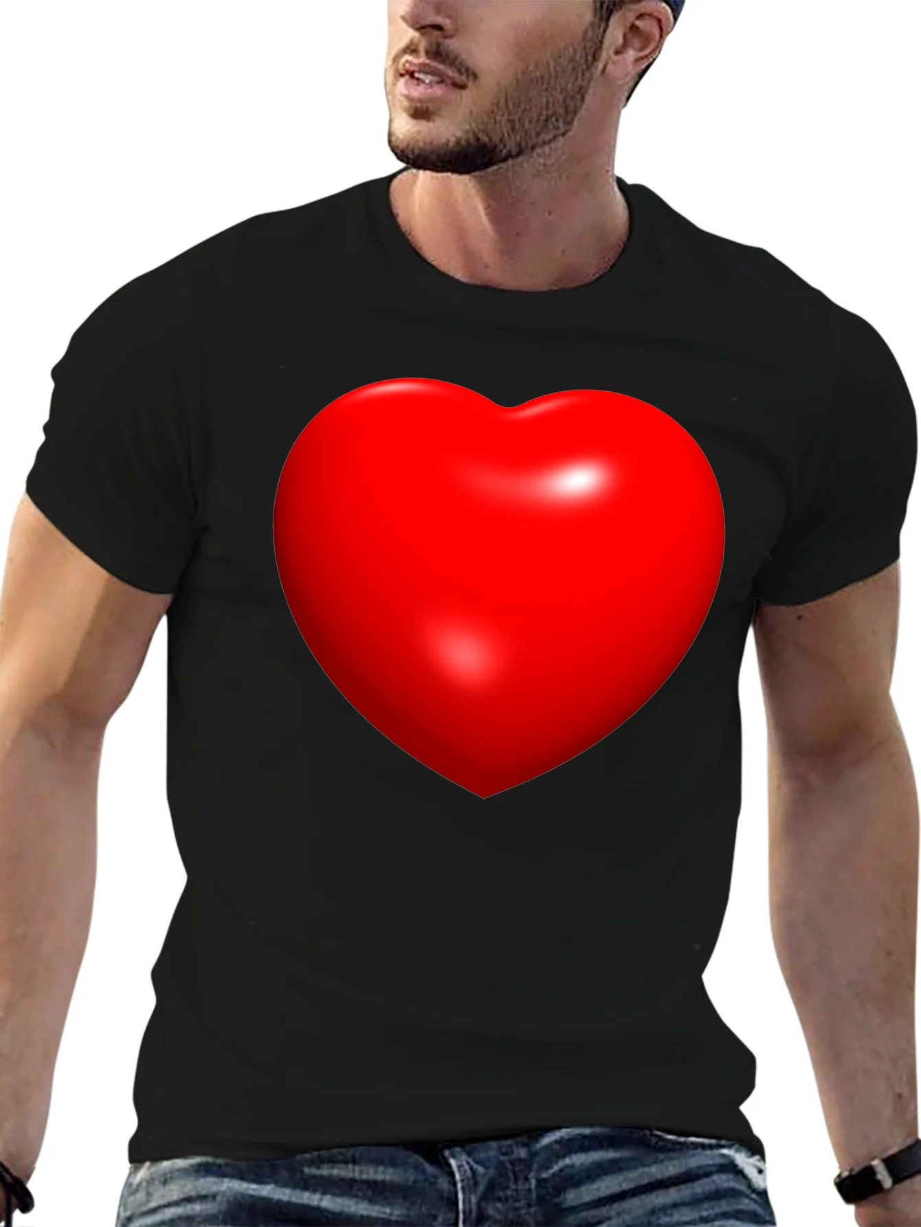 Camiseta Negra con Coraz¨®n Rojo 3D