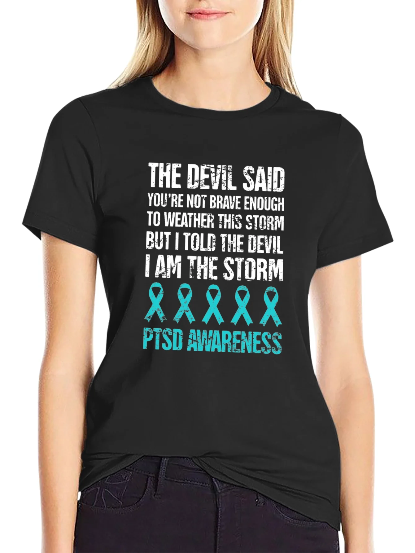 Camiseta Negra con Dise?o PTSD Awareness