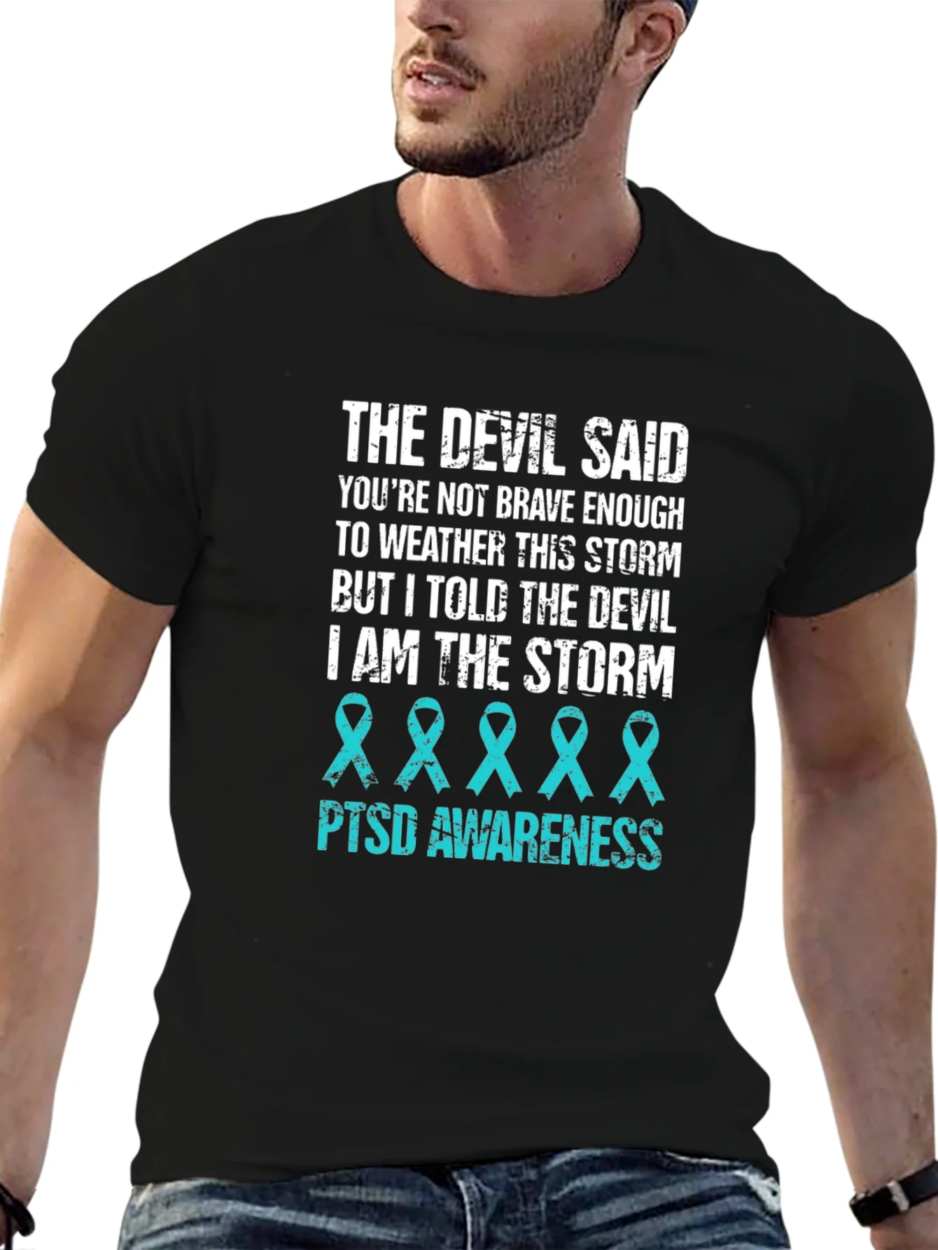 Camiseta Negra con Dise?o PTSD Awareness